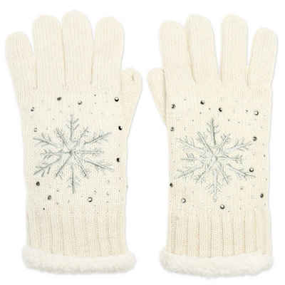 Caspar Strickhandschuhe GLV009 warm gefütterte Damen Strick Handschuhe mit eingesticktem Eiskristall