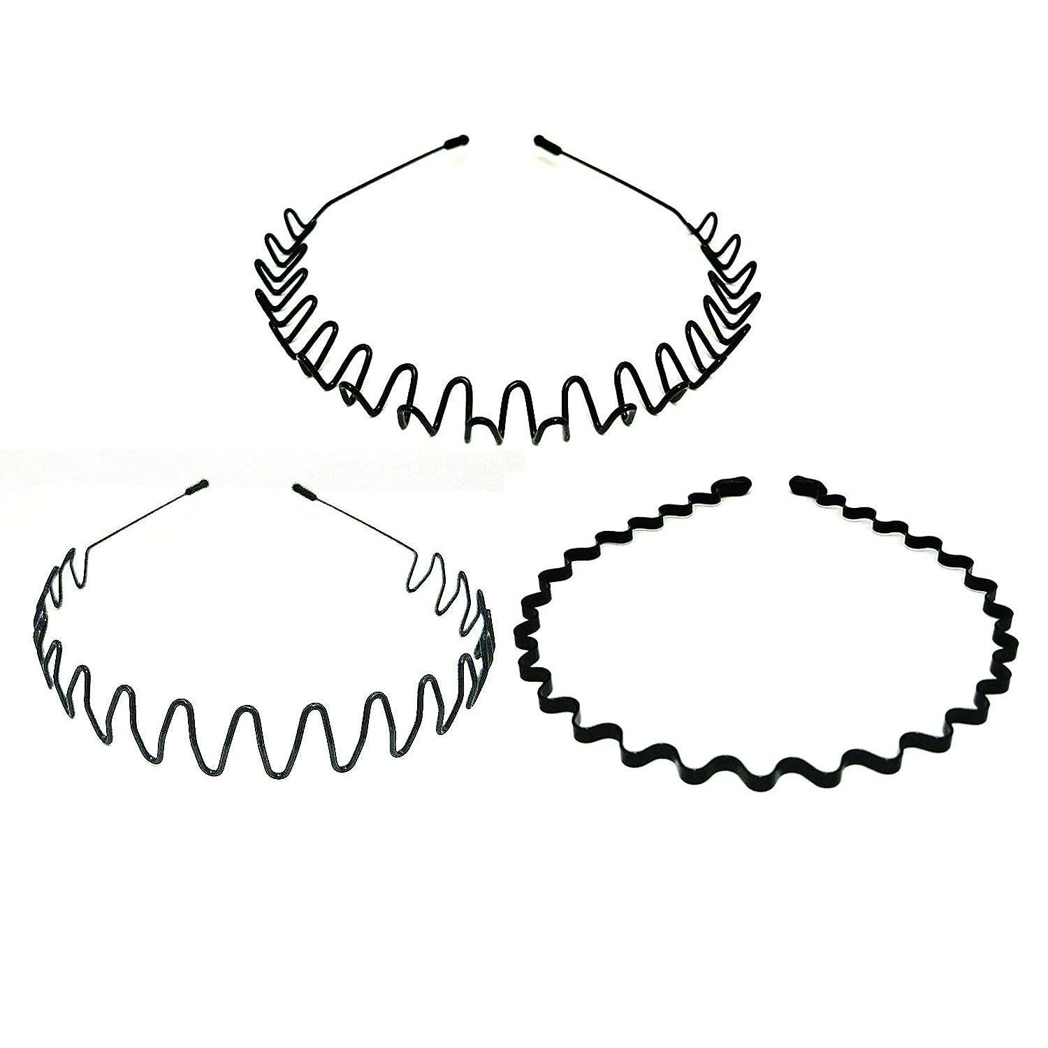 Haarreif 3x Metall Haarbänder Schwarz Welle Herren Damen Stirnband Yoga