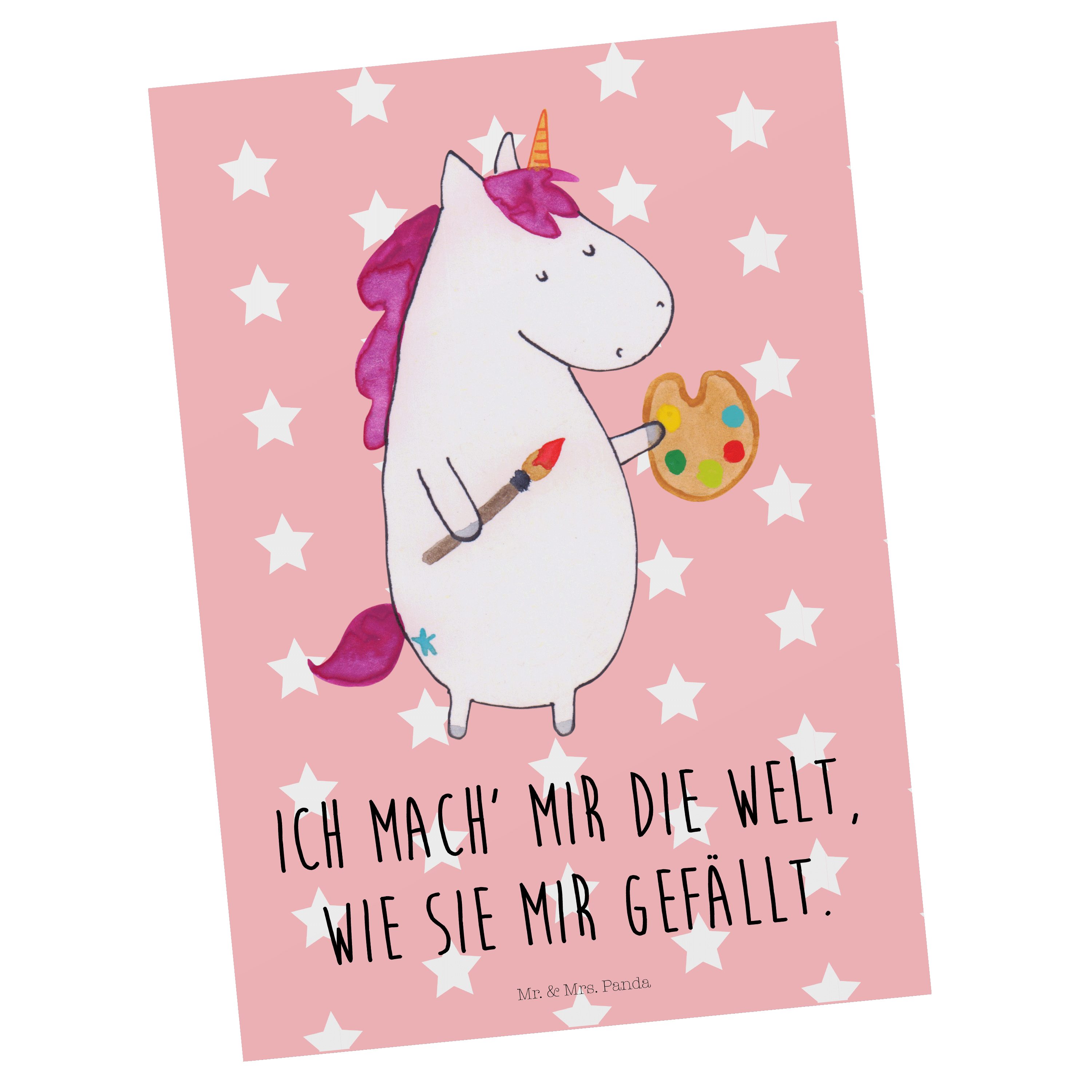- Unicorn, Pastell Postkarte Einhorn & Rot Künstler Karte, D Geschenk, - Mr. Mrs. Einhorn Panda
