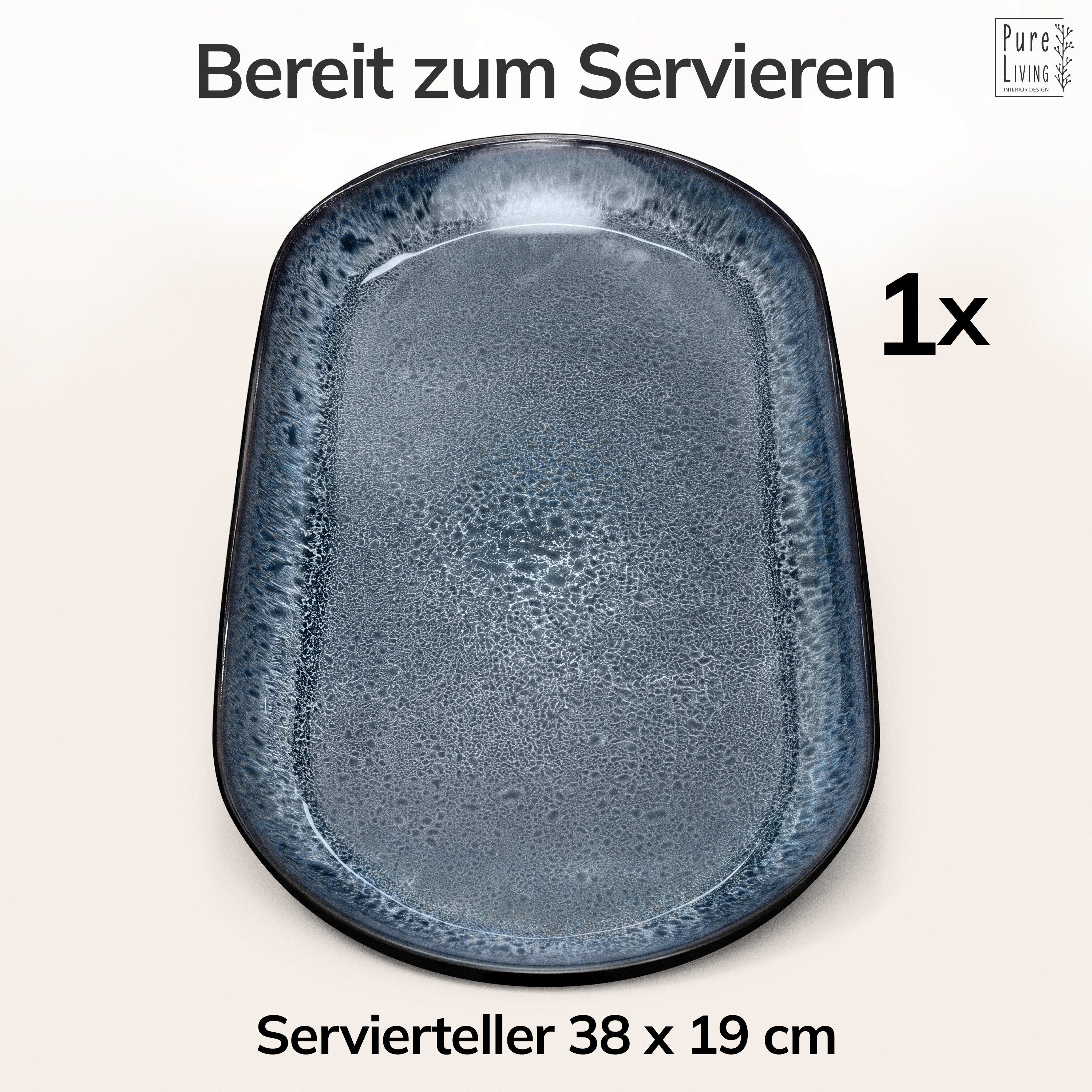 PURE LIVING INTERIOR DESIGN Geschirr-Set Ibiza Servierplatte, oval, Steingut, Rauchblau (1-tlg), 1 Personen, Steingut – Bild 5 von 5