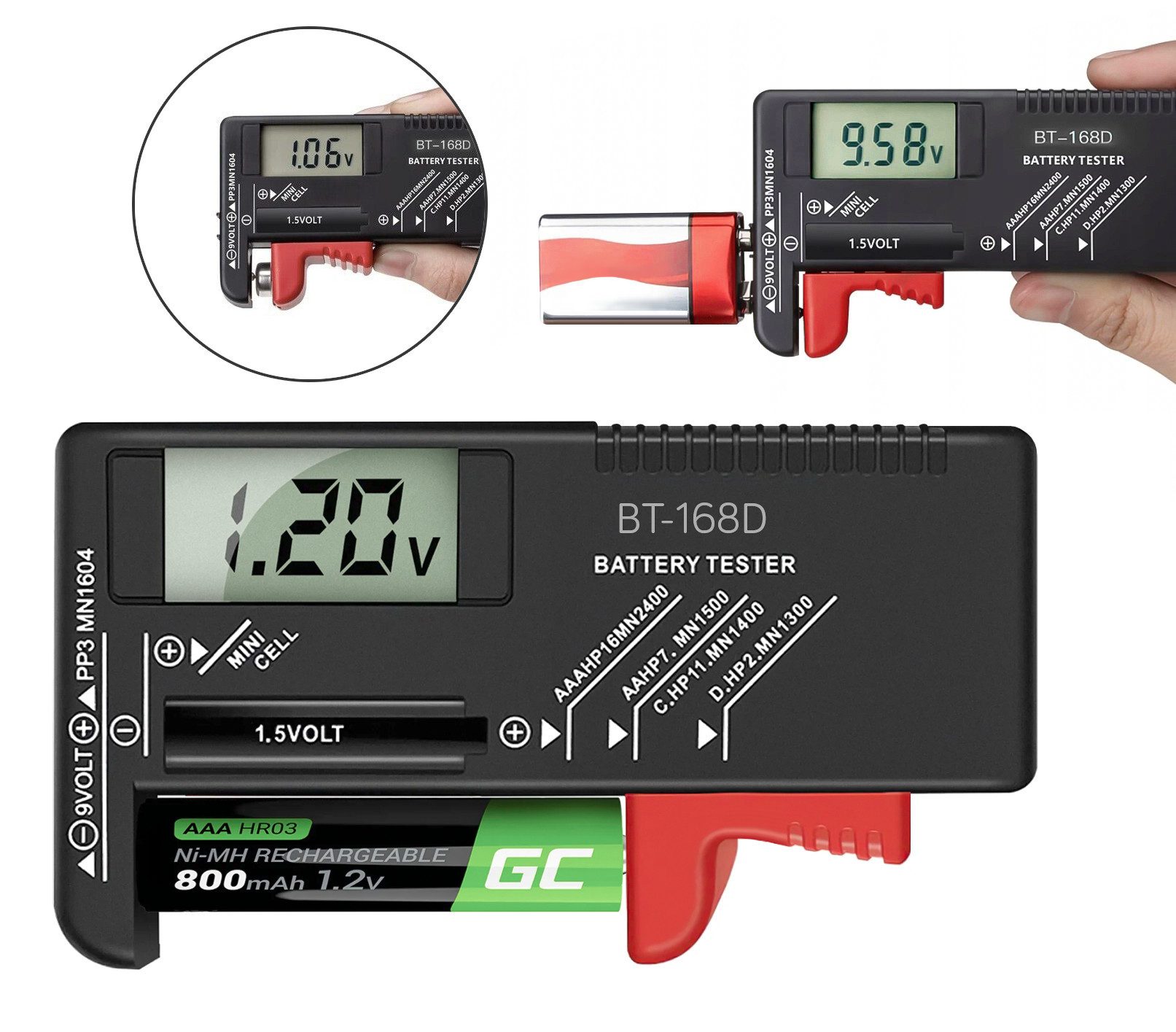 BIGSTREN Batterietester Batterietester und Messgerät für präzise Batterieprüfung, (Batterietester-Set, 1x Batterietester), Batterie-Testgenauigkeit, vielseitige Kompatibilität, kompaktes Design