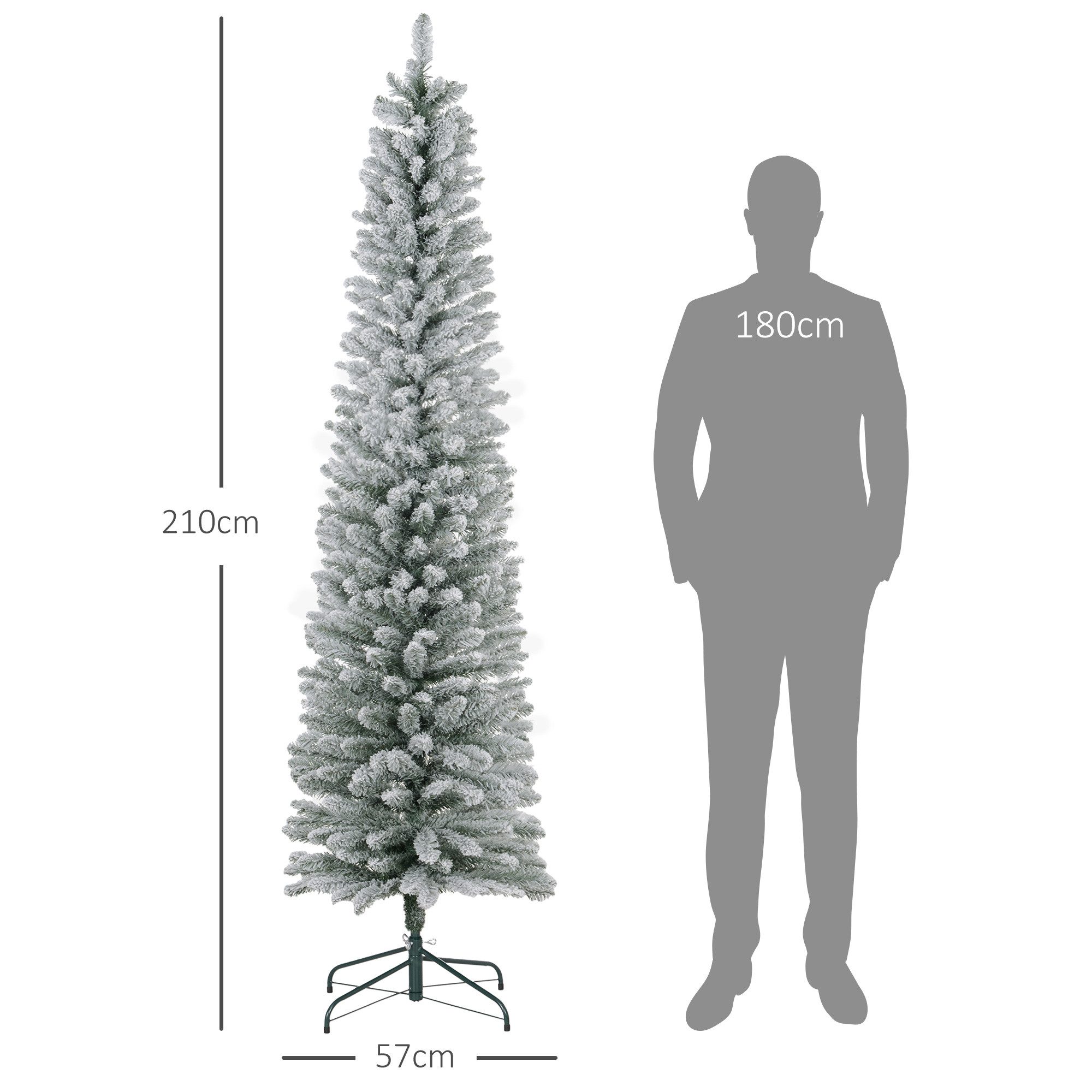 HOMCOM Künstlicher Weihnachtsbaum Christbaum Weihnachtsdeko mit LED Beleuchtung, Schnee, Tanne, für Weihnachtsfest, Indoor, grün+weiß