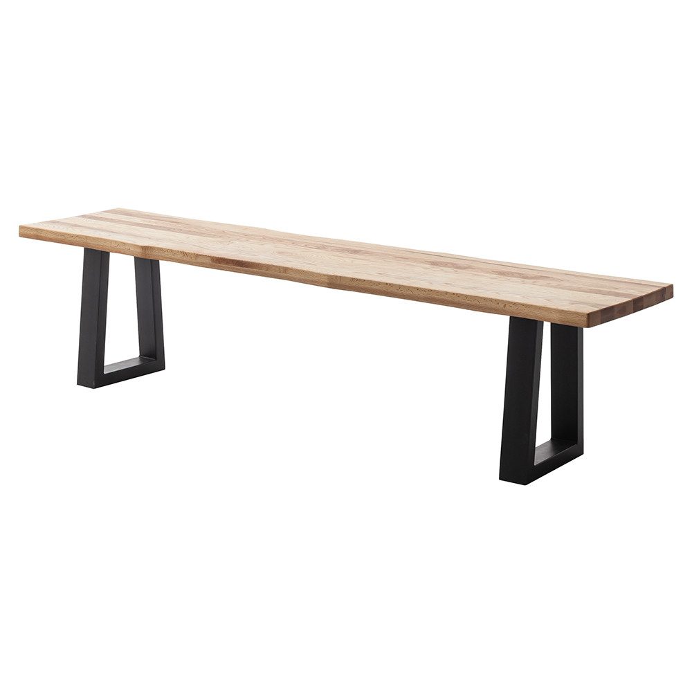 Lomadox Sitzbank PARACATU-06, Massivholz, Trapez-Gestell, Baumkantenoptik, Eiche geölt, 180x40cm