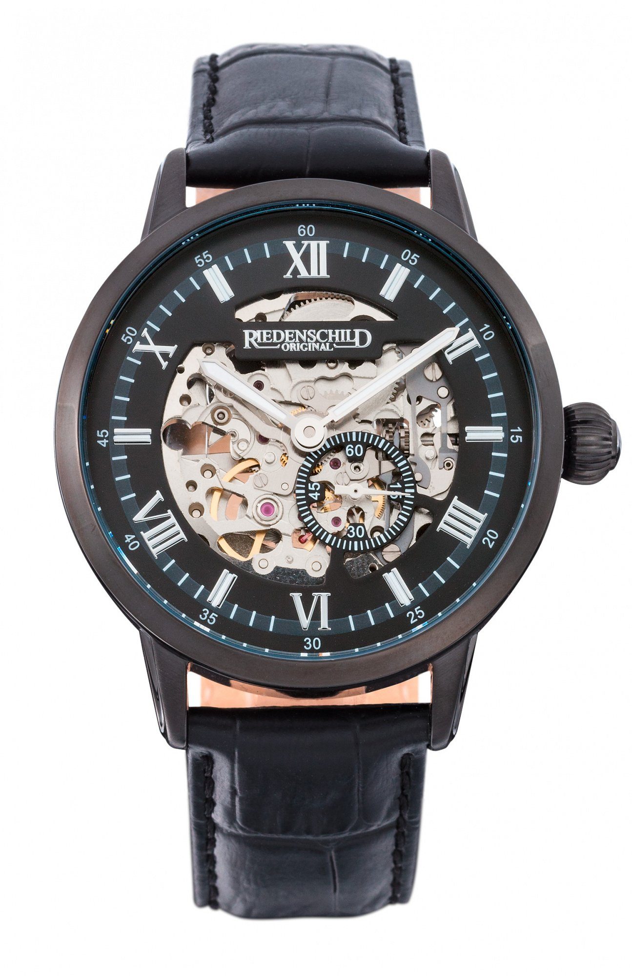 Riedenschild Automatikuhr RS7600-03 Skelettuhr Miyota 8N40 Lederband schw.-schw. 42 mm