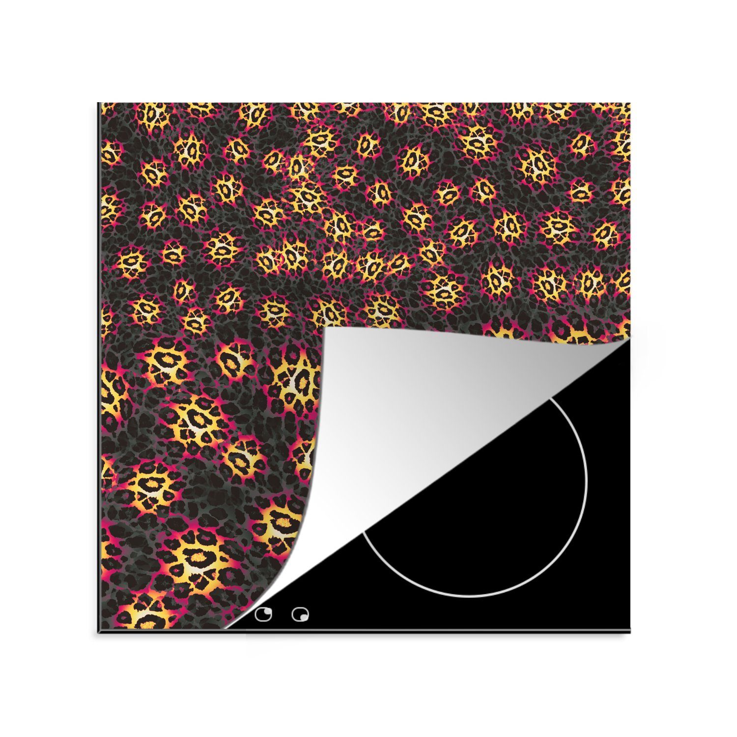 MuchoWow Herdblende-/Abdeckplatte Leopard - Muster - Rosa, Vinyl, (1 tlg), 78x78 cm, Ceranfeldabdeckung, Arbeitsplatte für küche