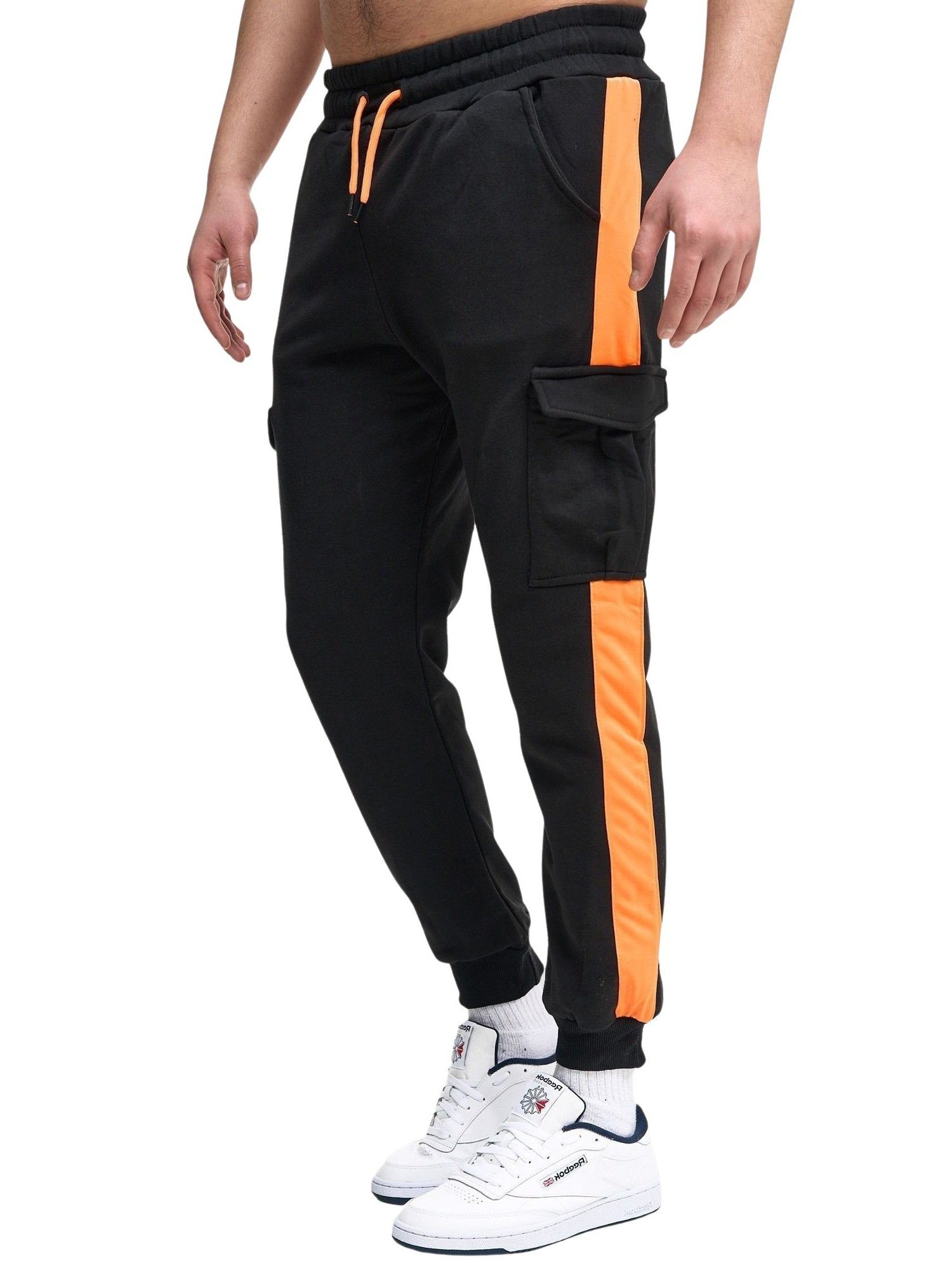 John Kayna Jogginghose Herren Jogginghose Cargo Sport hose Männer Trainingshose Sweatpants (Sporthose Trainingshose Sweatpants, 1-tlg) Fitness Freizeit Casual Schwarz Orange