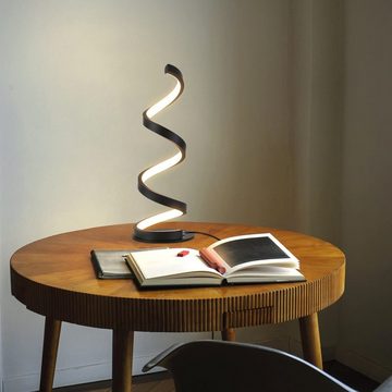 ZMH LED Tischleuchte Modern-Spiral-Design Leselampe 10W für Schlafzimmer, LED fest integriert, warmweiß-kaltweiß, Schwarz