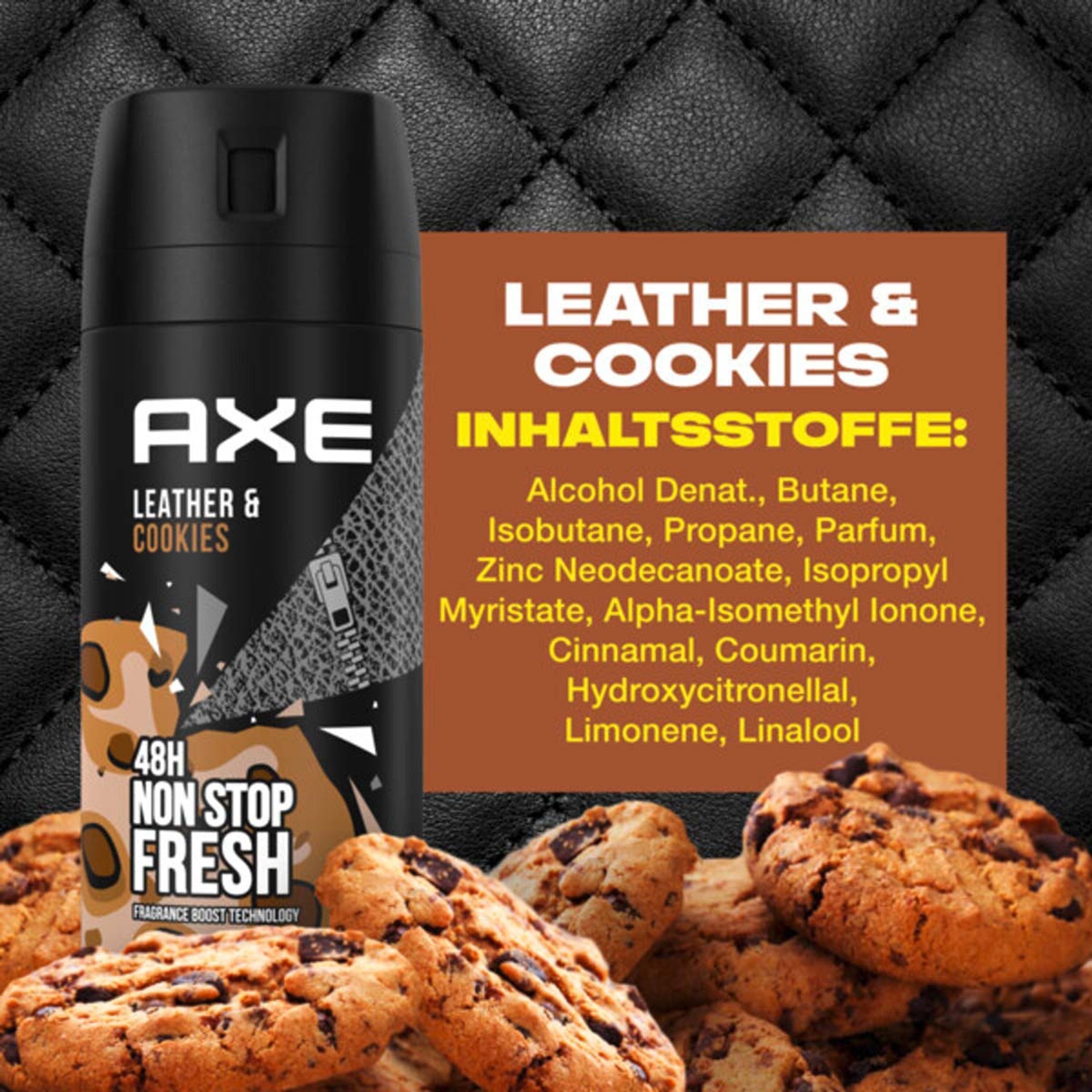 Deo ohne axe Bodyspray Leather Deodorant Deo-Set 6x150ml & Cookies Aluminium