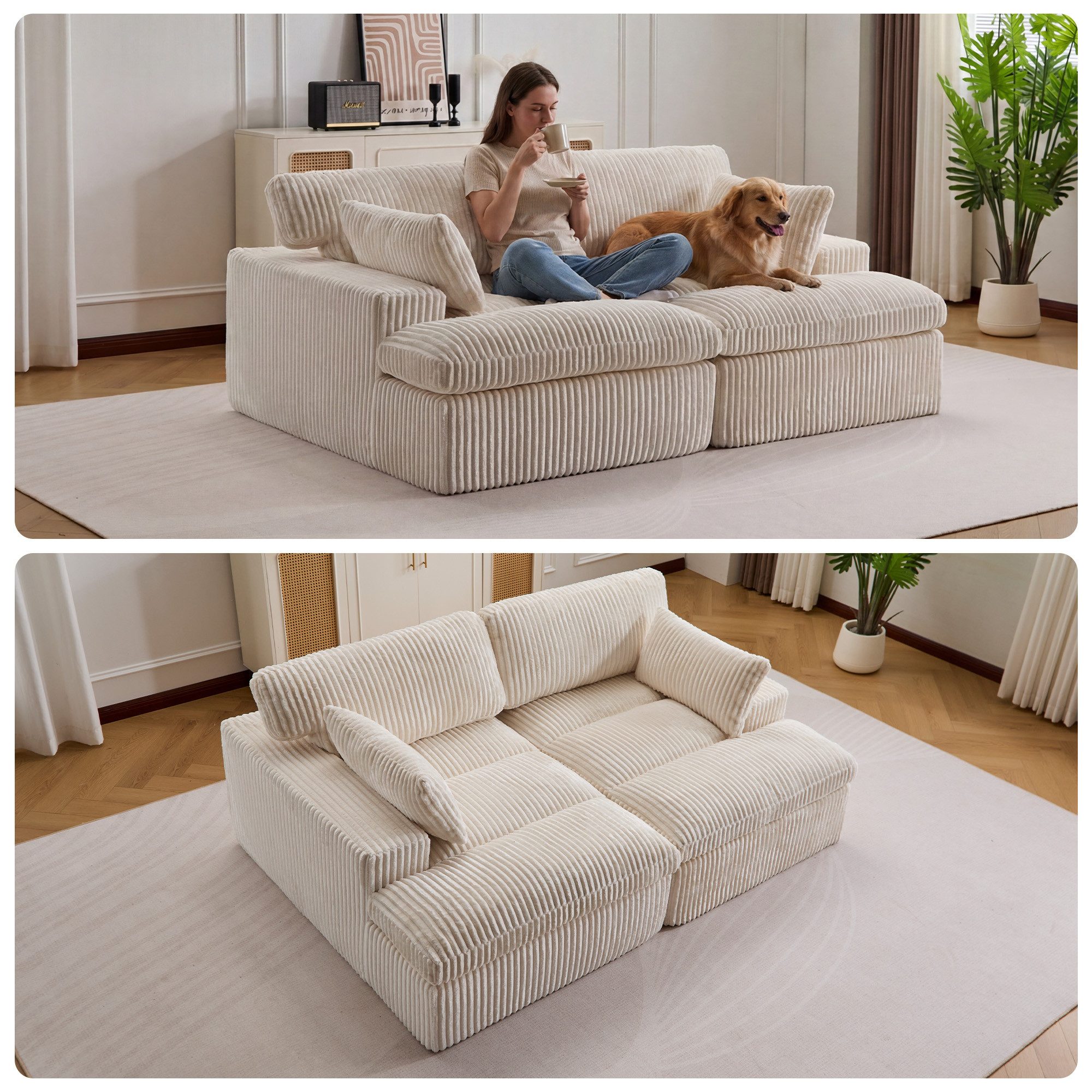Vankel Loungesofa Schlafsofa 2-Sitzer Couch mit Bettfunktion und weichem Cordstoff, Bequemes Sofa für kleine Räume mit weichem Cord und Gästefunktion