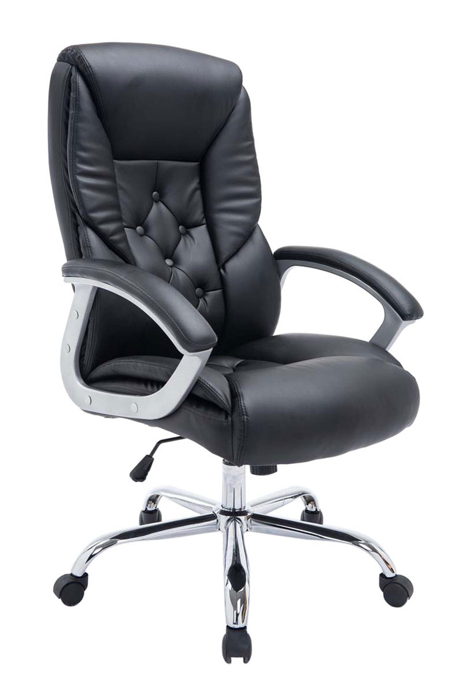 TPFLiving Bürostuhl Rhodos mit bequemer Rückenlehne - höhenverstellbar und 360° drehbar, Gestell: Metall chrom - Sitz: Kunstleder schwarz