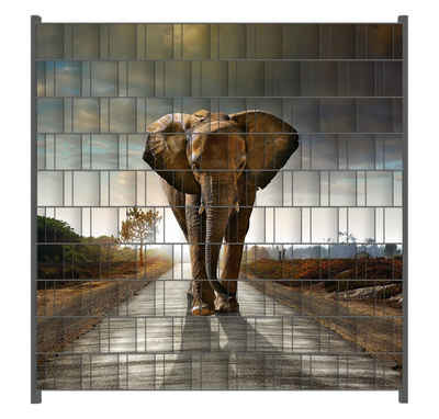 Wallario Sichtschutzstreifen »Elefant bei Sonnenaufgang in Afrika«