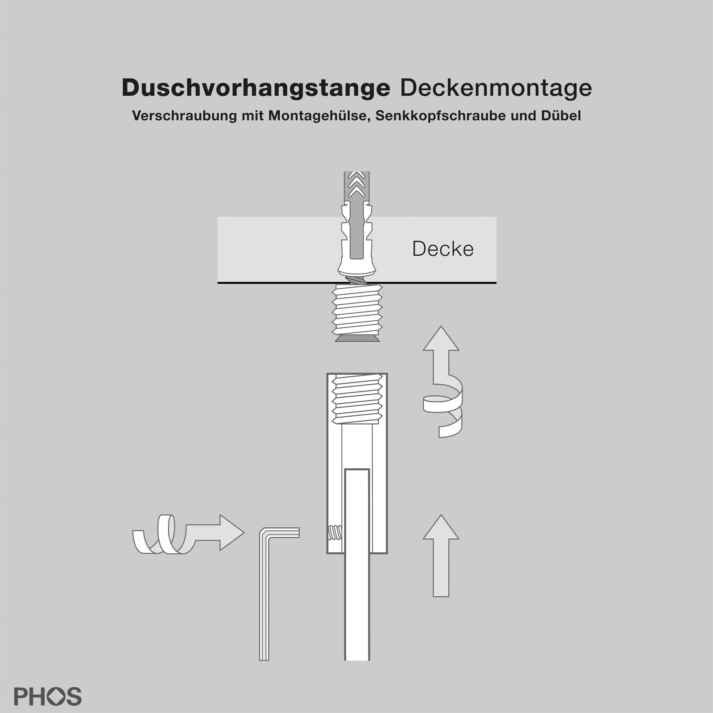 PHOS Design Duschvorhangstange U-Form Badewanne, Verschraubt, günstig online kaufen