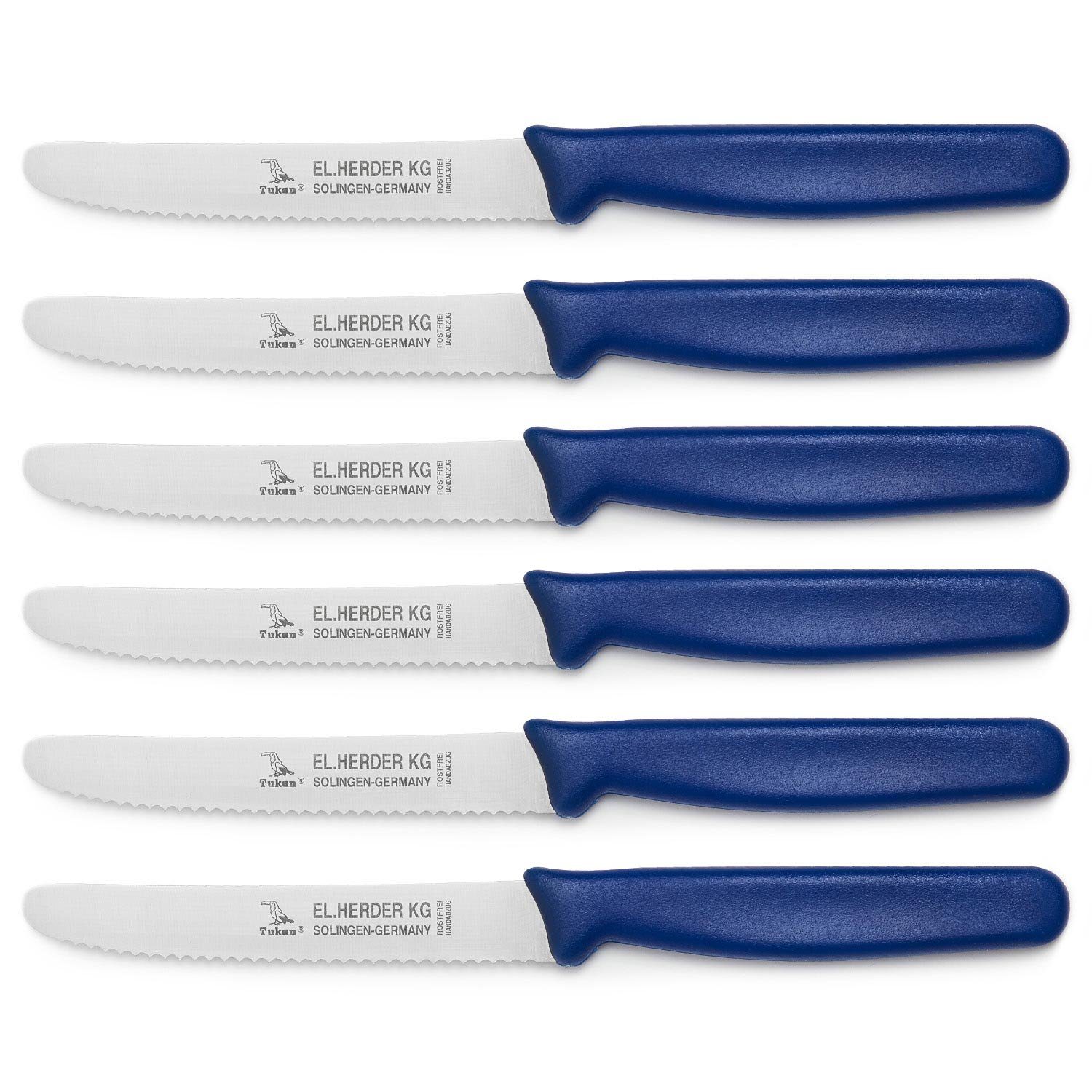 Landshop24 Brötchenmesser Brotmesser Tomatenmesser Tafelmesser 6er Set blau, Edelstahl (Spezialstahl 1.4116) konisch geschliffen