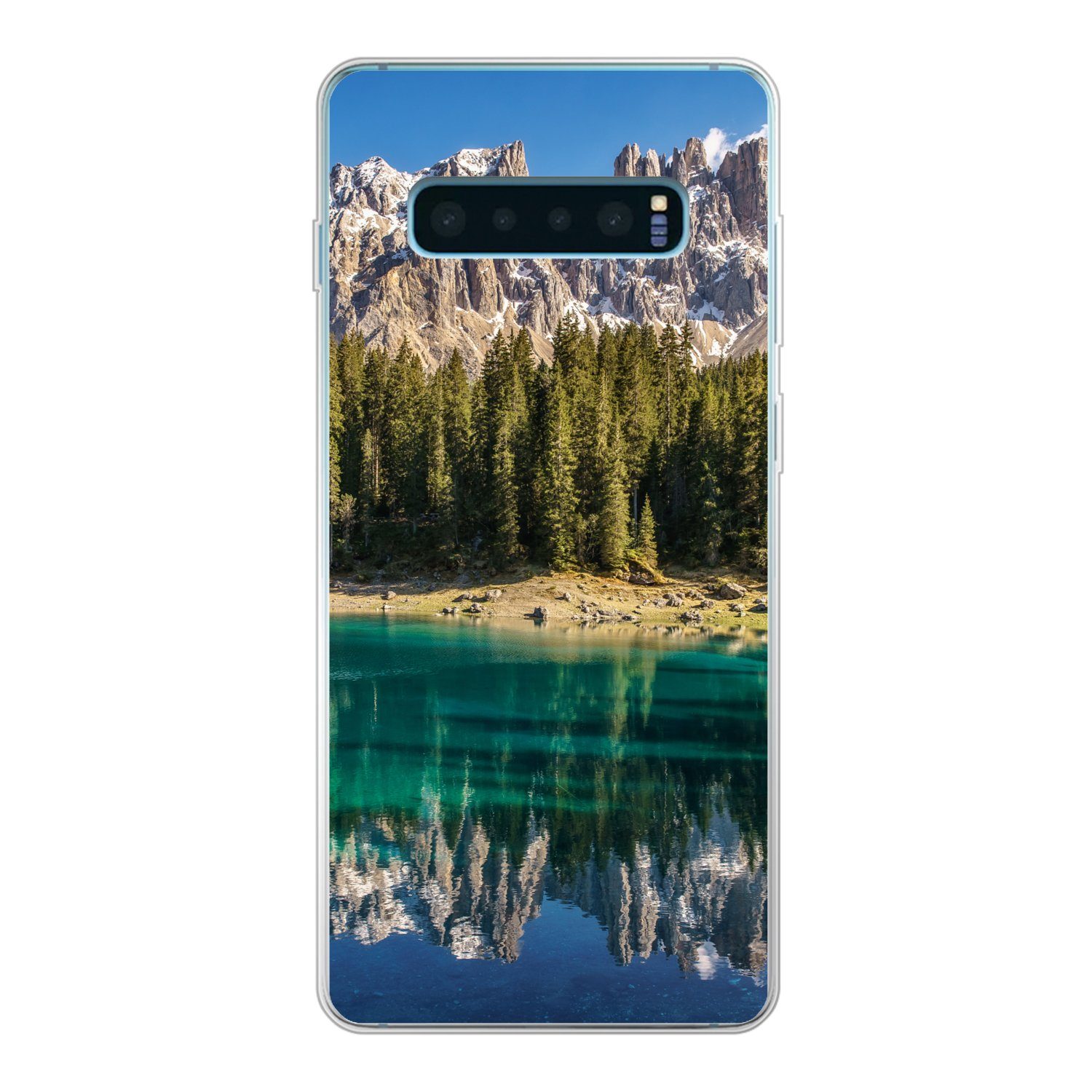 MuchoWow Handyhülle für Samsung Galaxy S10 Plus Berg - Wald - Strand, Phone Case, Silikon, Schutzhülle Dünn