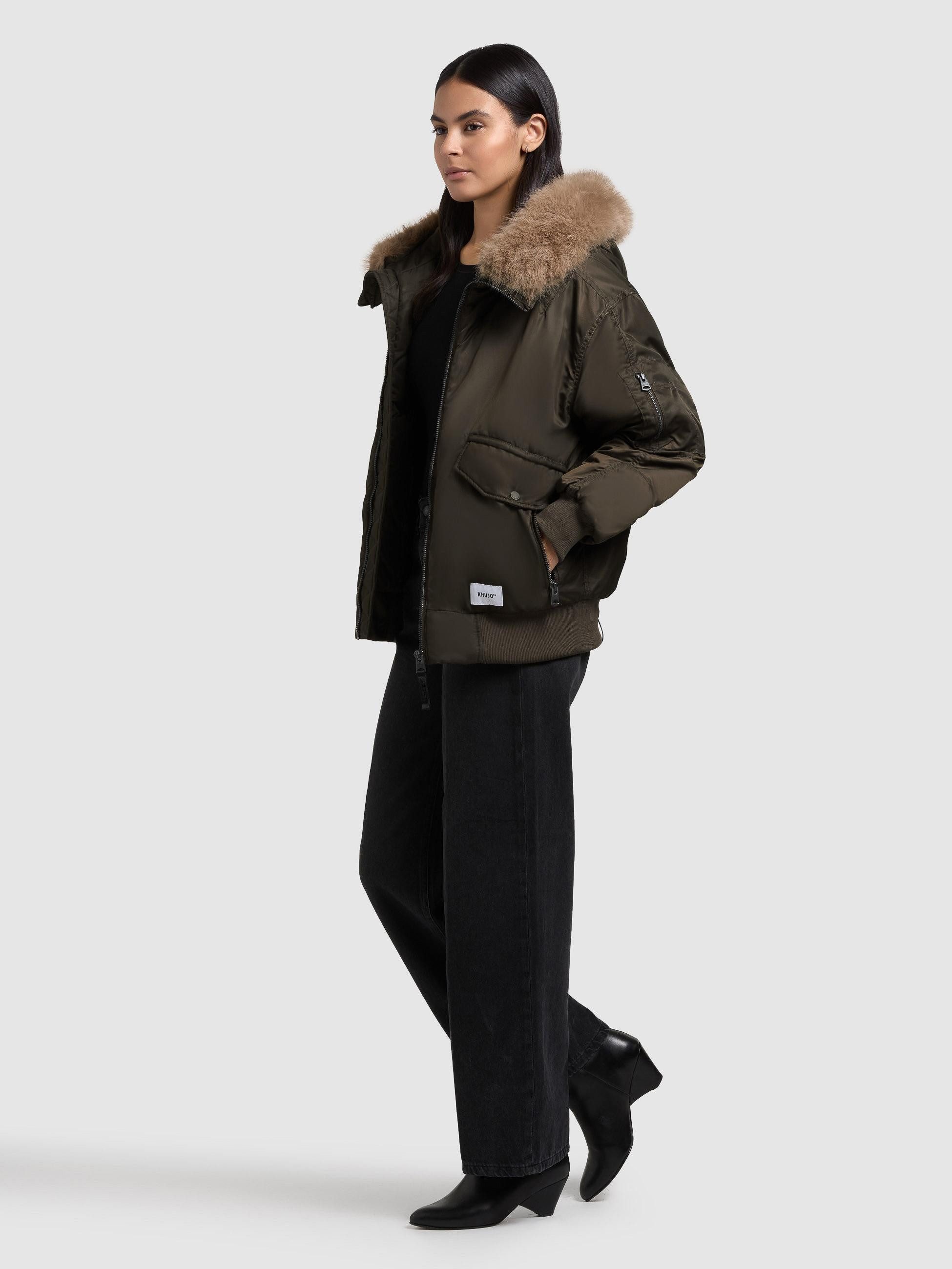 khujo Bomberjacke Cela Oversize Winterjacke mit abnehmbarem Kunstpelz-Besatz
