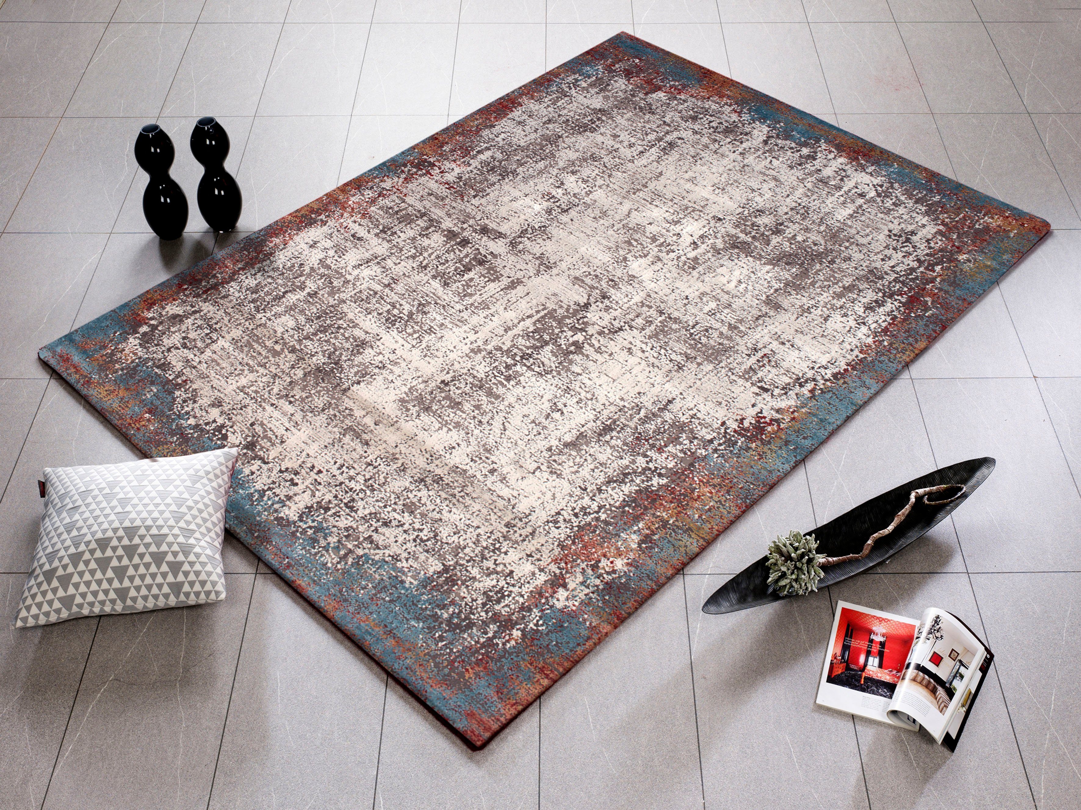WK WOHNEN Teppich BORDER, rechteckig, Höhe: 8 mm, hochwertiger Viskoseanteil, samtweiche Oberfläche mit 3 D Effekt