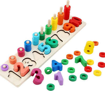 SOTOR Stapelspielzeug Montessori Spielzeug, Kleinkind Angeln Spiel Lernspielzeug, (Holzspielzeug ab 1 2 3 4 5 Jahre, Kinder Vorschule Mathe Sortieren Stapeln Anzahl Zahlen Lernen Holzblöcke aus Holz Zahlen)