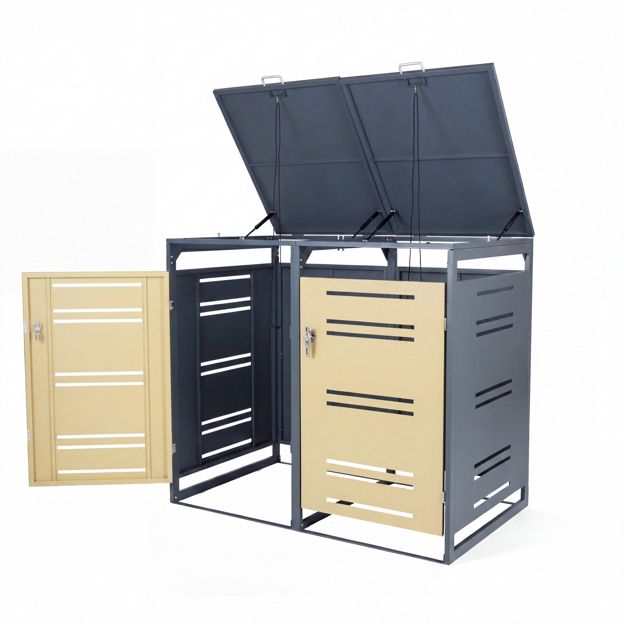 KOMFOTTEU Mülltonnenbox, Müllcontainer mit Metallhütte für 2 x 120 L Mülltonnen