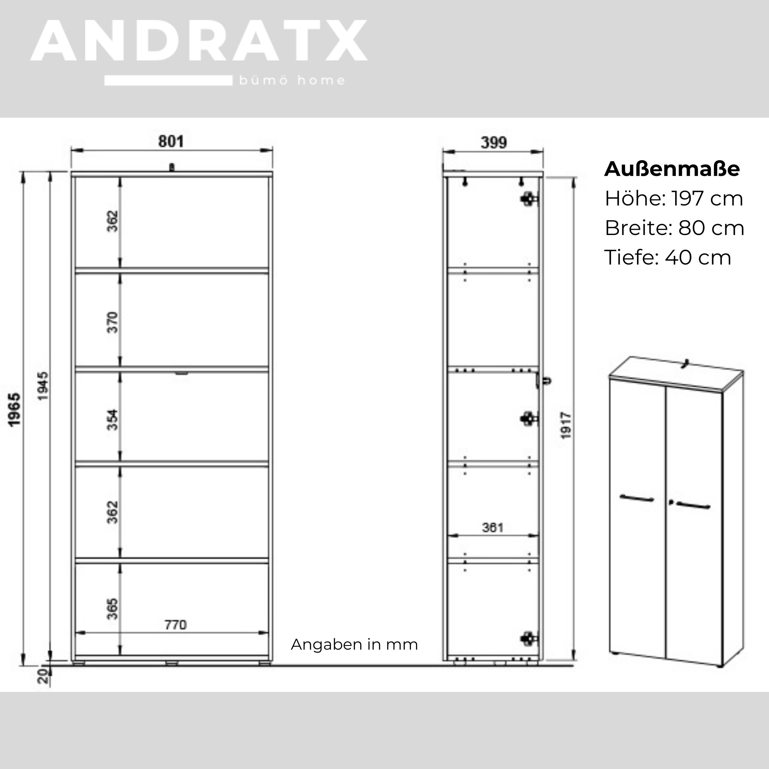 Andratx mit 5 bümö Ordnerhöhen, Dekor: Flügeltüren Aktenschrank - Lichtgrau Büroschrank