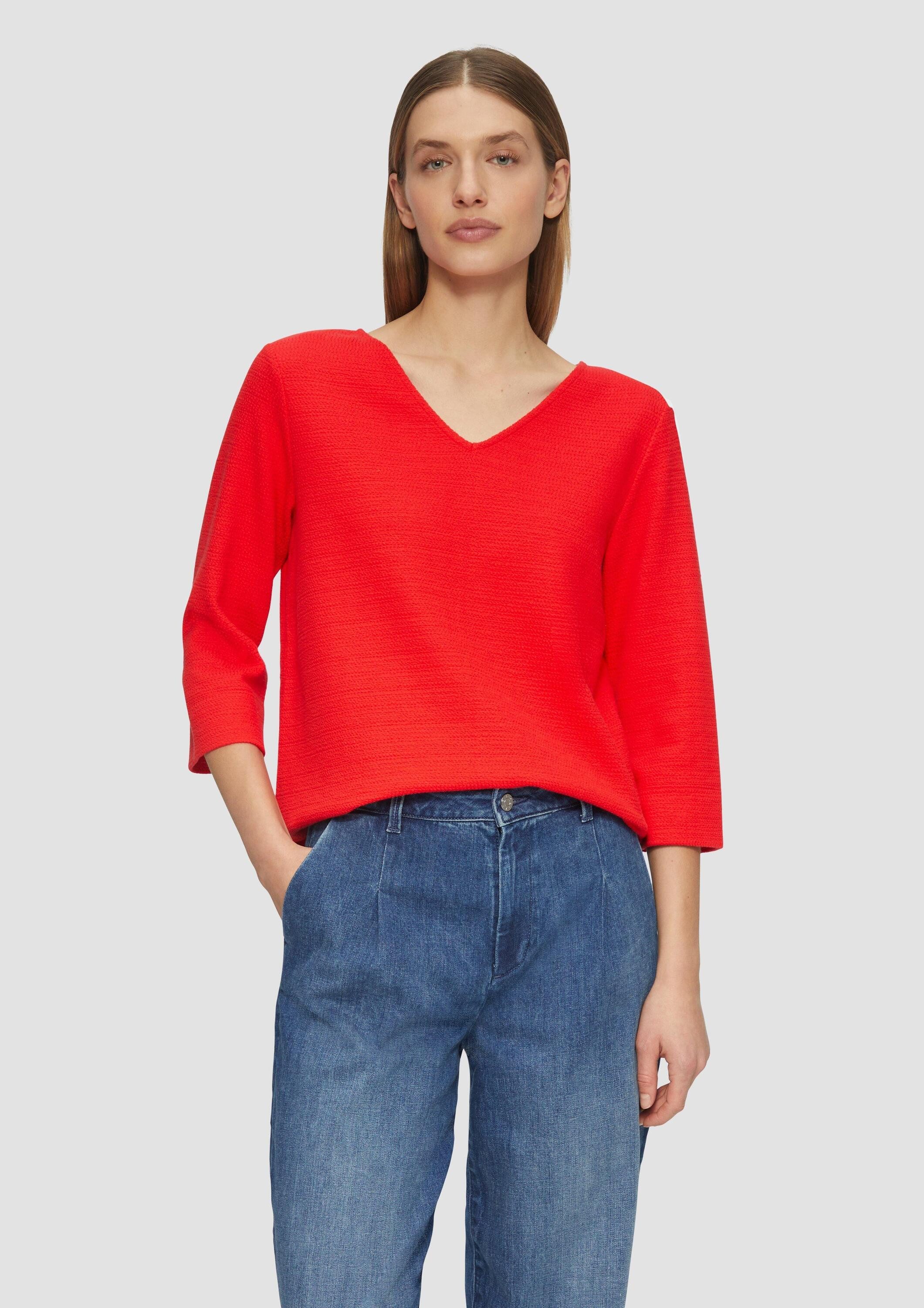 s.Oliver 3/4 Arm-Pullover Sweatshirt Strukturiertes Jersey-Sweatshirt mit V günstig online kaufen