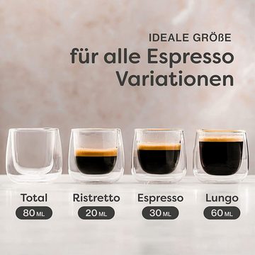 Cosumy Gläser-Set 4 doppelwandige Espressogläser 80ml, Glas, Doppelwandige Gläser - Mundgeblasen - Borosilikatglas