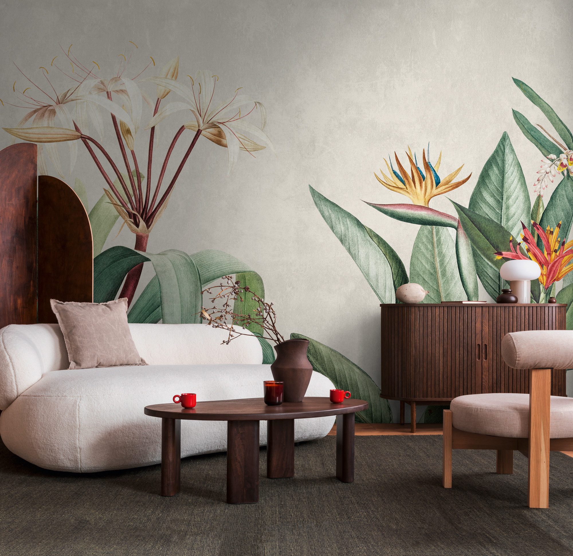 living walls Fototapete THE WALL III Pflanzen-Tapete Motivtapete Floral Blattmuster, glatt, matt, (1 St), Vliestapete Betonwand für Schlafzimmer Küche Wohnzimmer Pflanzen Flur