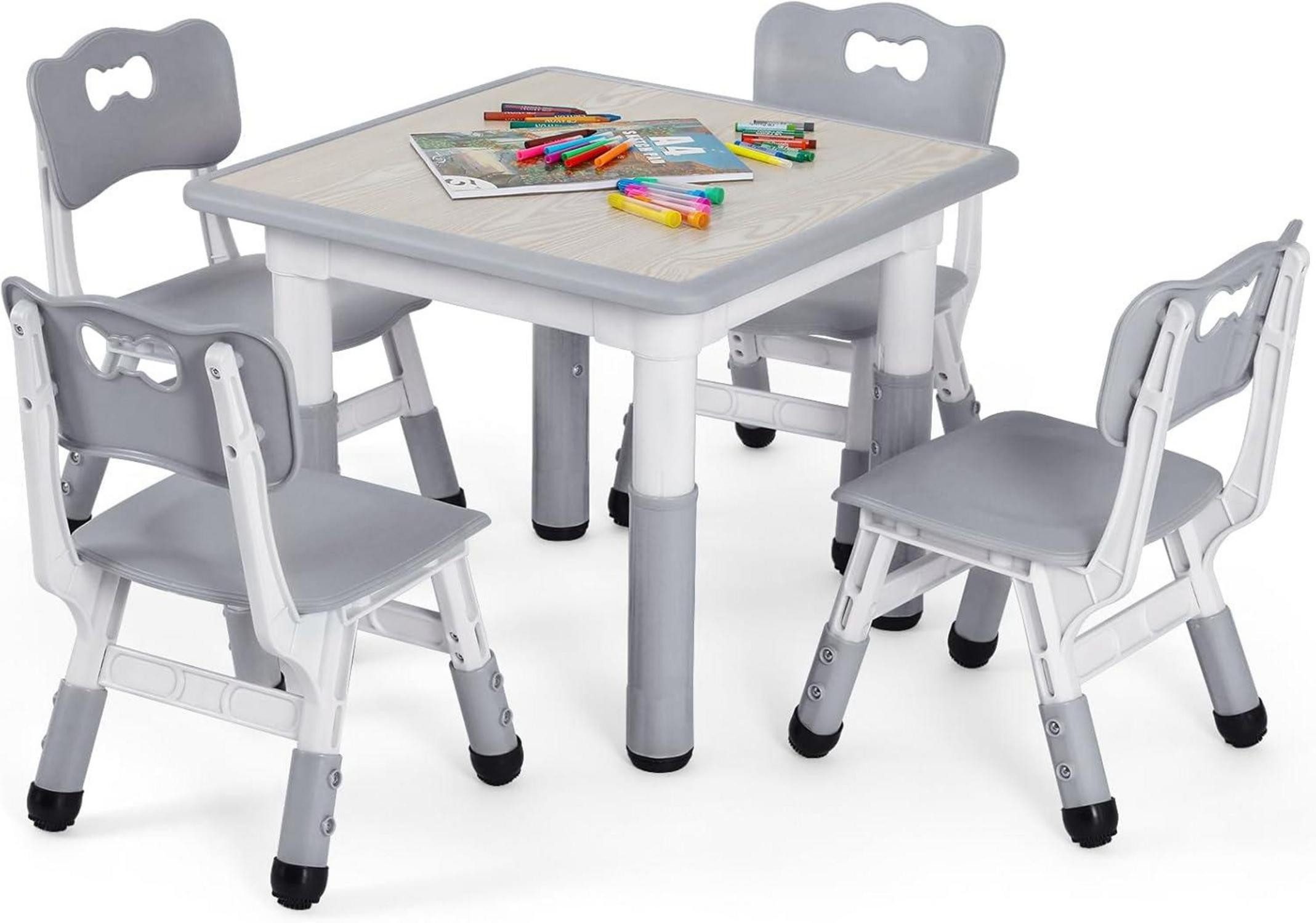 LuxusKollektion Kindertisch Kindertisch Höhenverstellbar mit 4 Stühlen für Kinderzimmer Grau