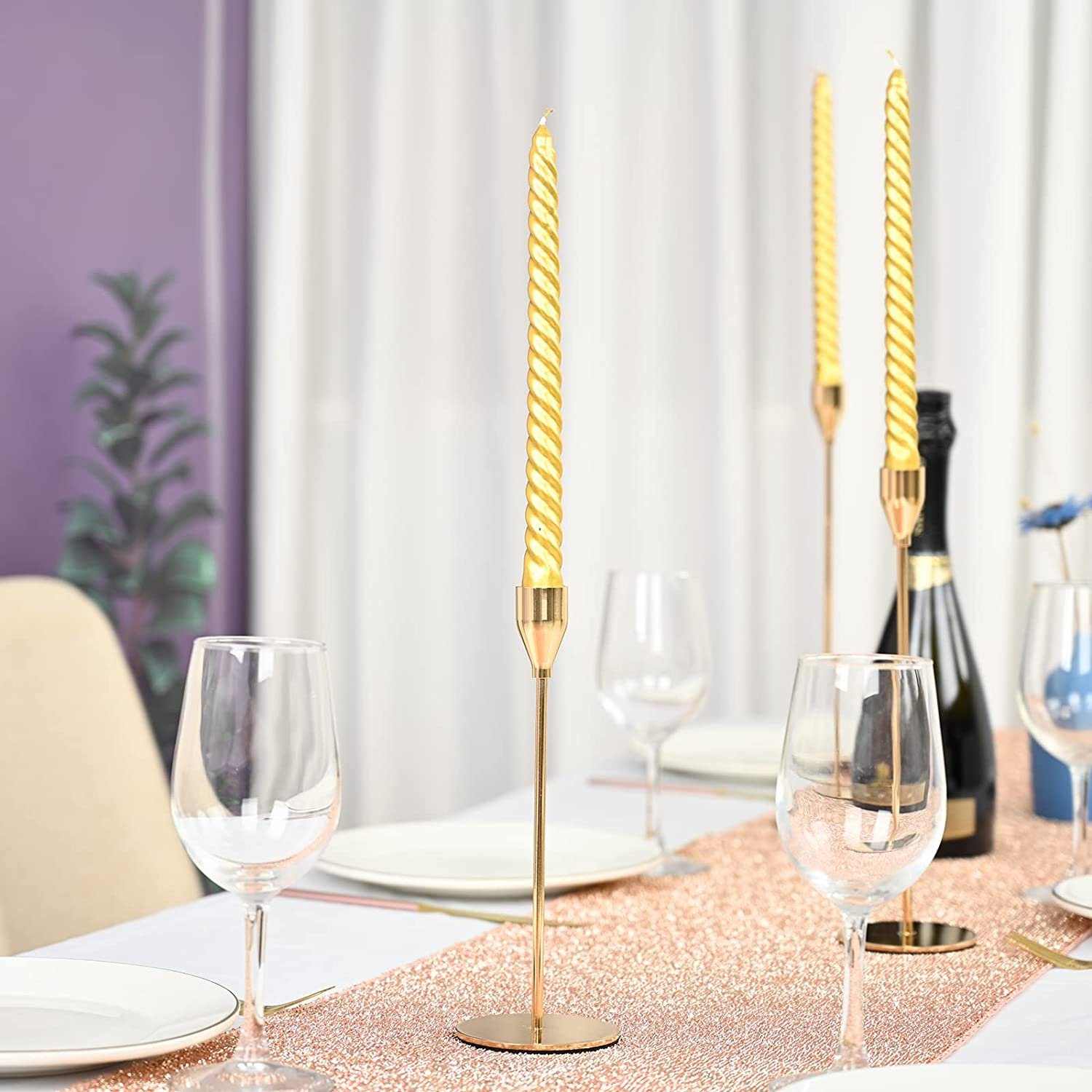 NUODWELL Kerzenhalter Kerzenhalter 6er Set, Esstisch Metall Gold Kerzenständer für Deko Hochzeit