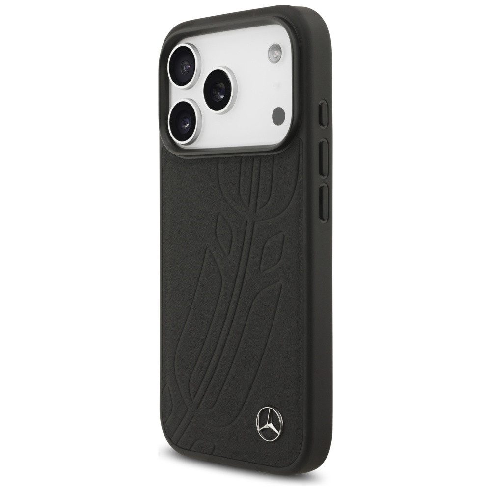 Mercedes Benz Handyhülle MagSafe iPhone 17 Pro Echtleder schwarz Logo Stern Metall 6,3 Zoll, Kantenschutz