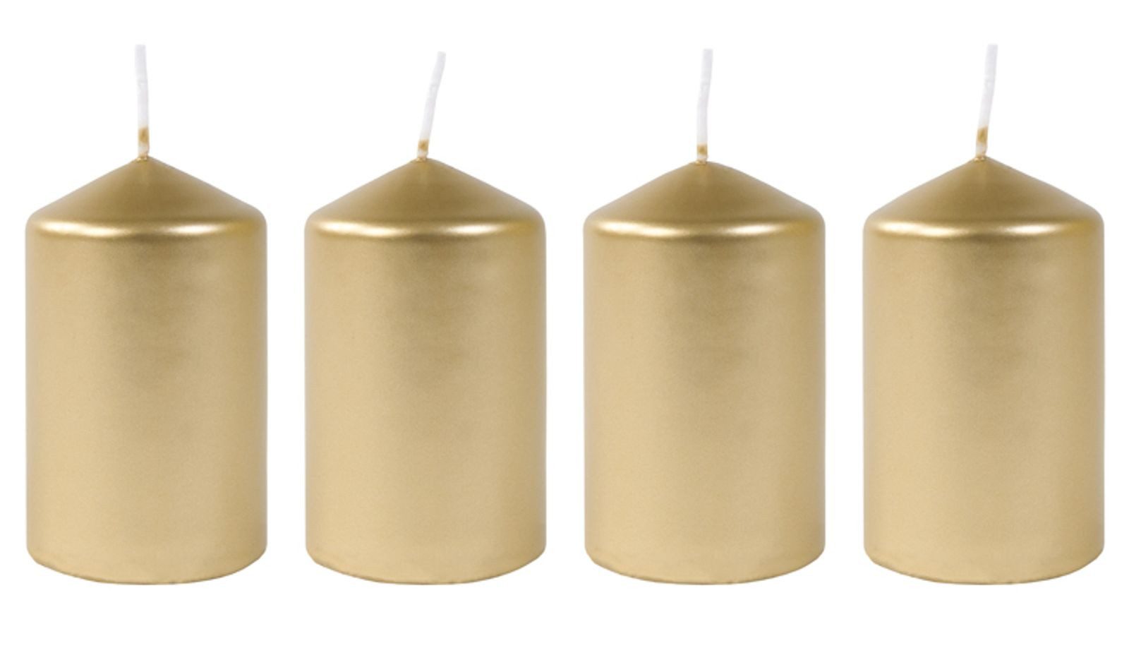 BURI Stumpenkerze Metallic-Stumpenkerzen gold 4er-Set Adventskerzen Weihnachtskerzen