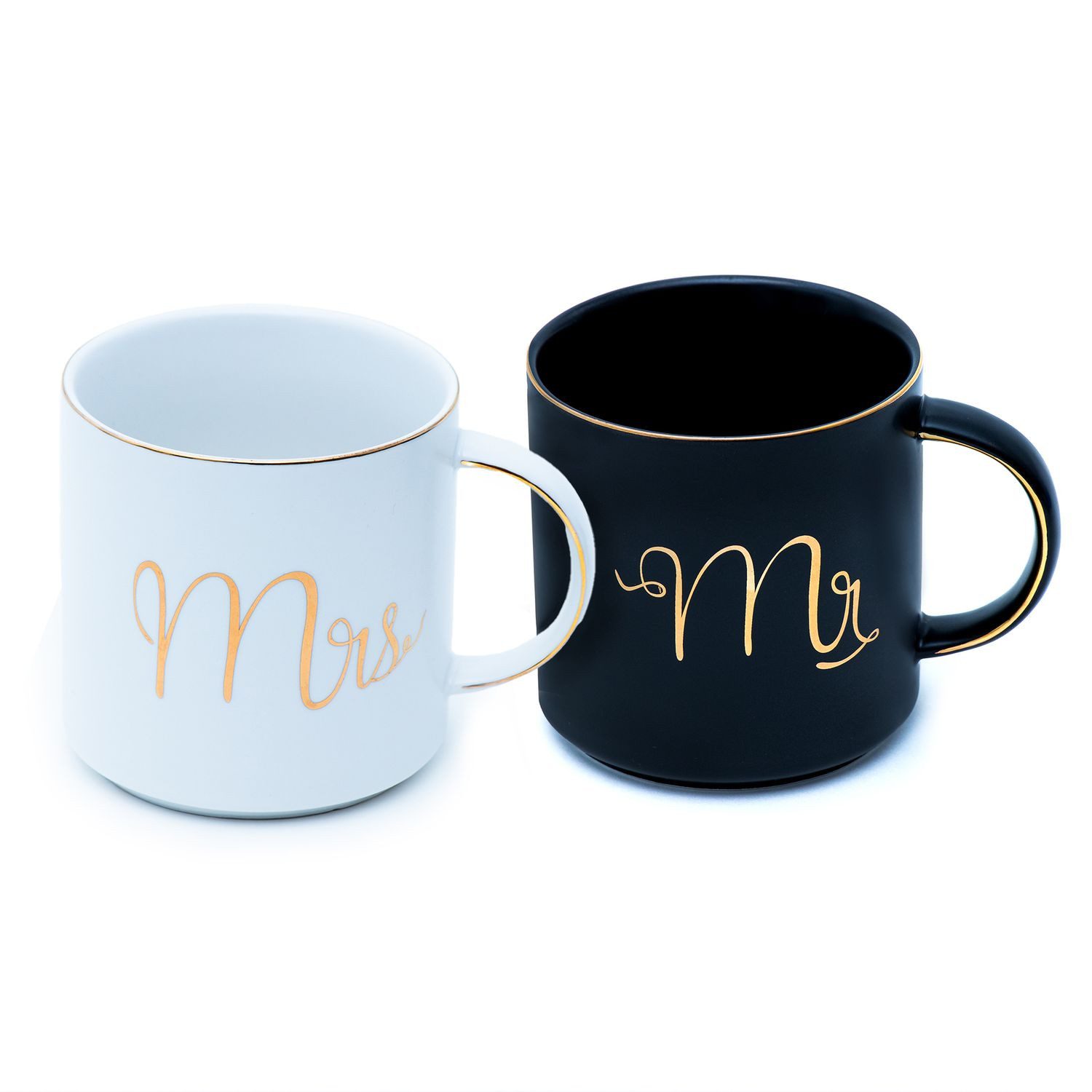 Intirilife Tasse, 2-tlg., Porzellan, Kaffeetasse Teetasse Mr Mrs Weiß und Schwarz Hochzeitsgeschenk Becher