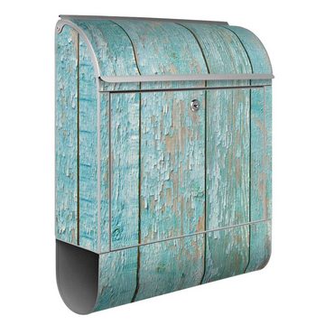 banjado Wandbriefkasten Stahl Blaue Planken (Wandbriefkasten witterungsbeständig, pulverbeschichtet, mit Zeitungsfach), 39 x 47 x 14cm