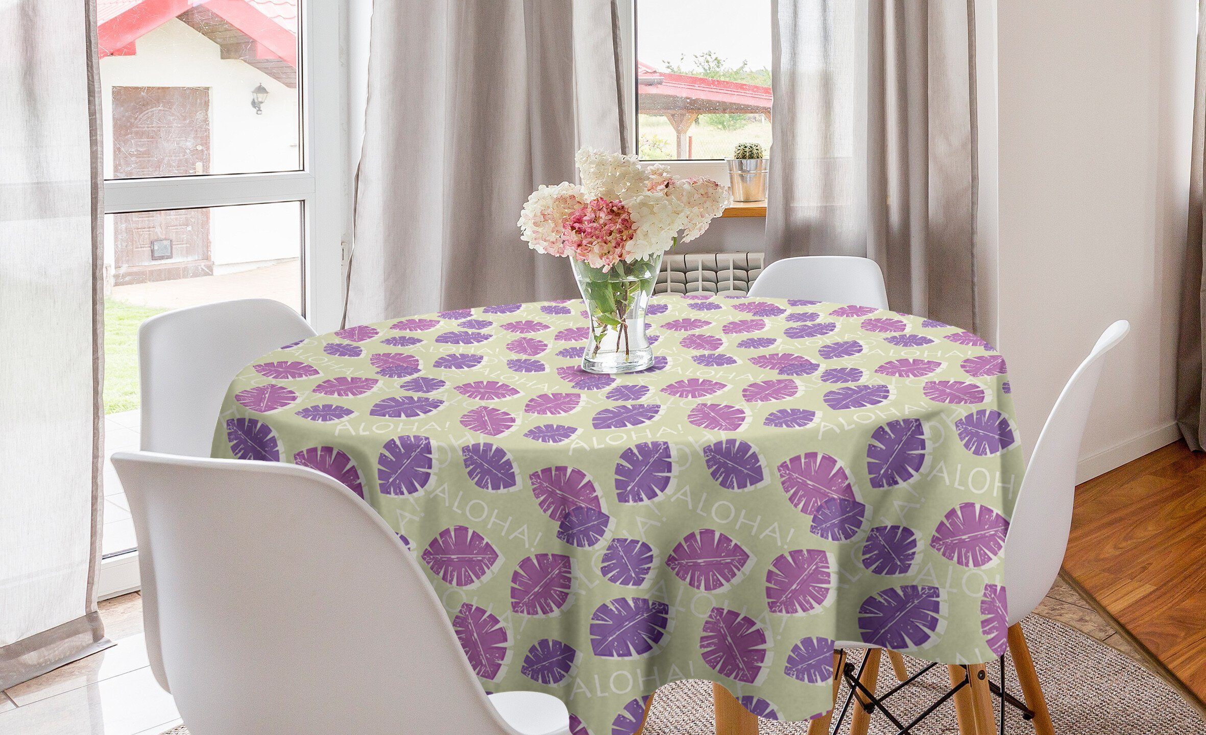 Abakuhaus Tischdecke Kreis Tischdecke Abdeckung Esszimmer Küche Grunge-Stil für Aloha Blätter-Muster Dekoration