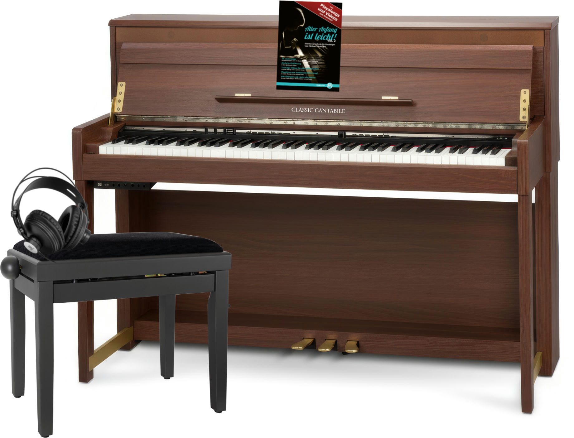 Classic Cantabile Digitalpiano UP-1 LA E-Piano Set - 88 gewichtete Tasten mit Graded Hammer-Tastatur (Spar-Set, inkl. Klavierbank, Kopfhörer & Schule), Klavier mit 40 Sounds und 256-fache Polyphonie