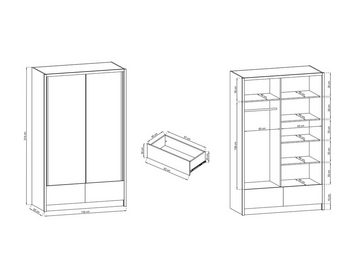 Beautysofa Spiegelschrank Lara II (weißes oder schwarzes Kleiderschrank, Garderobe) mit 2x Spiegelnd, Schiebtüren Schrank für Wohnzimmer