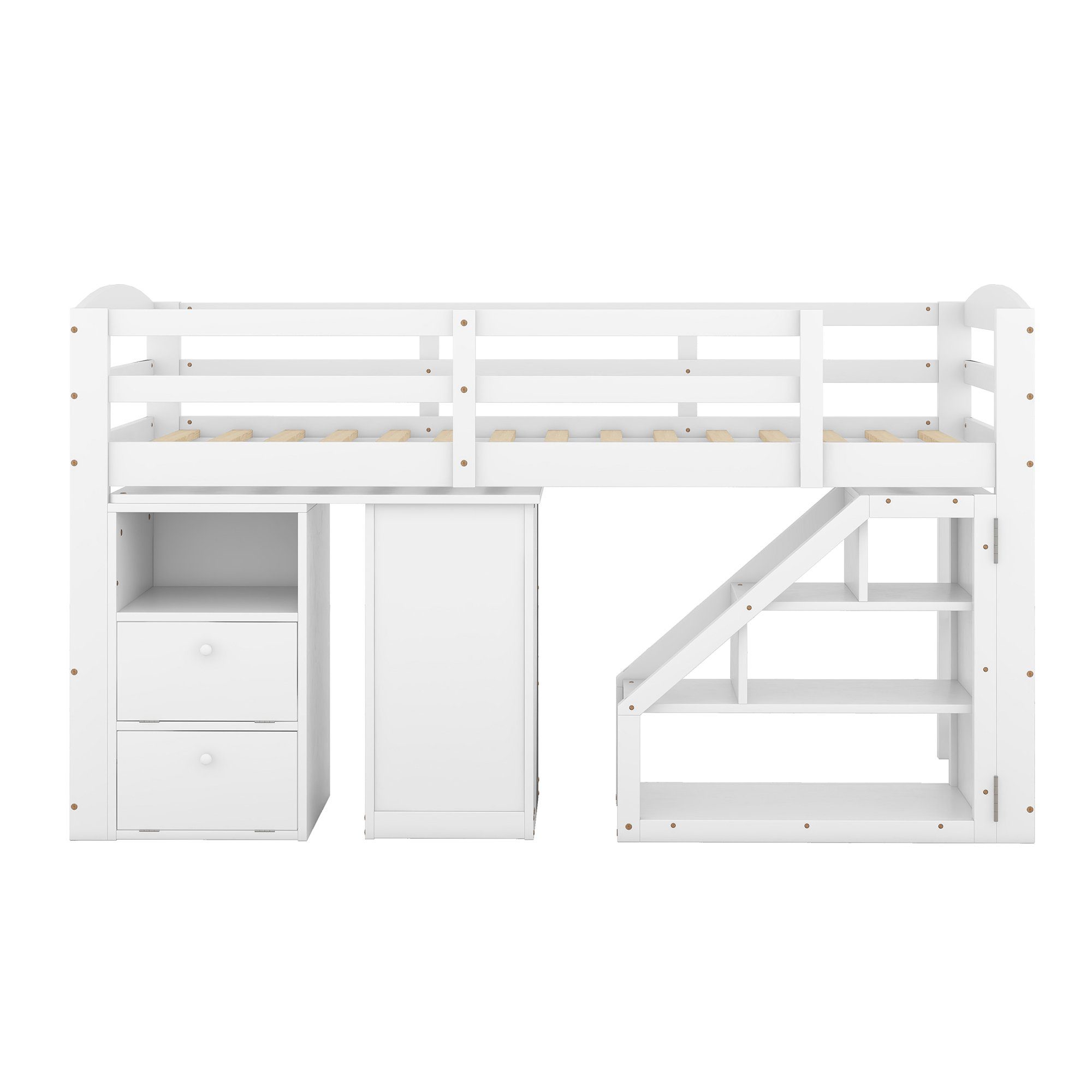 WISHDOR weiß), und Kinderbett integriertem Matratze Gästebett Bett Multifunktionsschreibtisch Einzelbett (mit Treppe, Ohne 90 Funktionsbett x Hochbett 200cm
