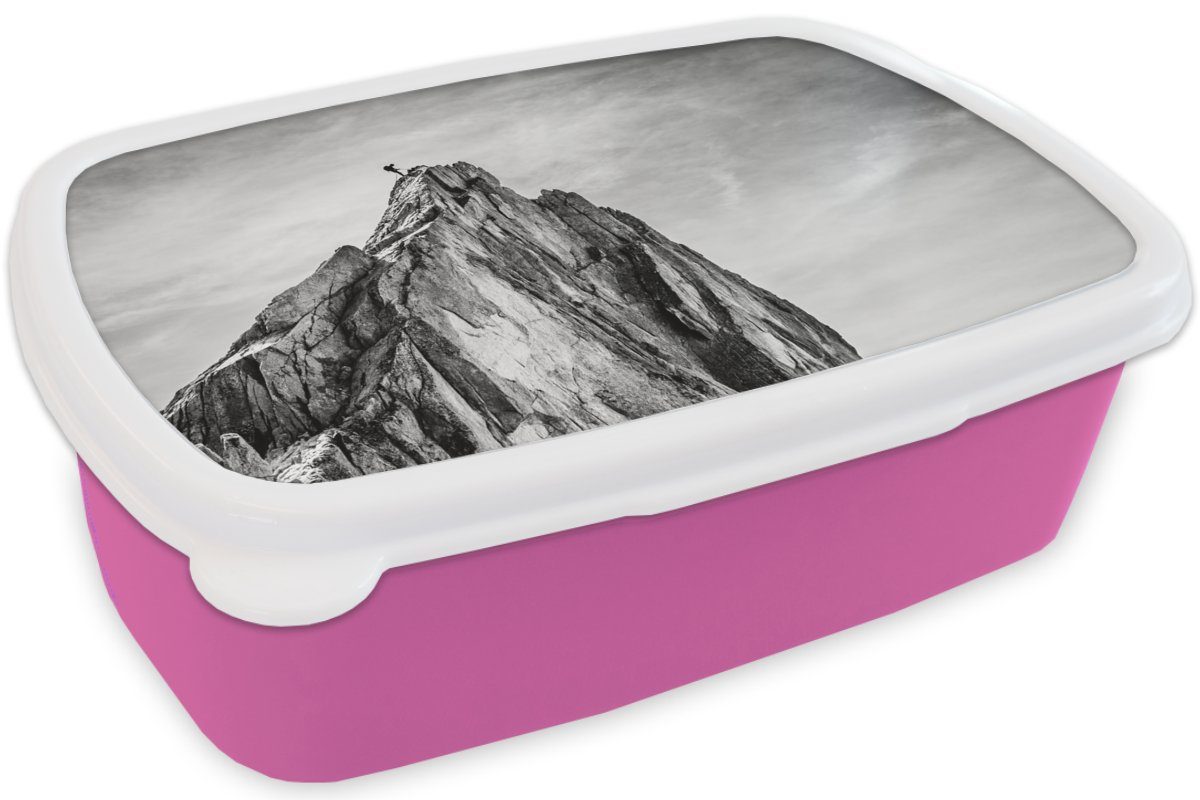 Lunchbox - Natur Brotbox Erwachsene, und Kinder, Klettern - Berg Kunststoff, Schwarz MuchoWow (2-tlg), - Kunststoff rosa Mädchen, für Brotdose Snackbox, weiß,