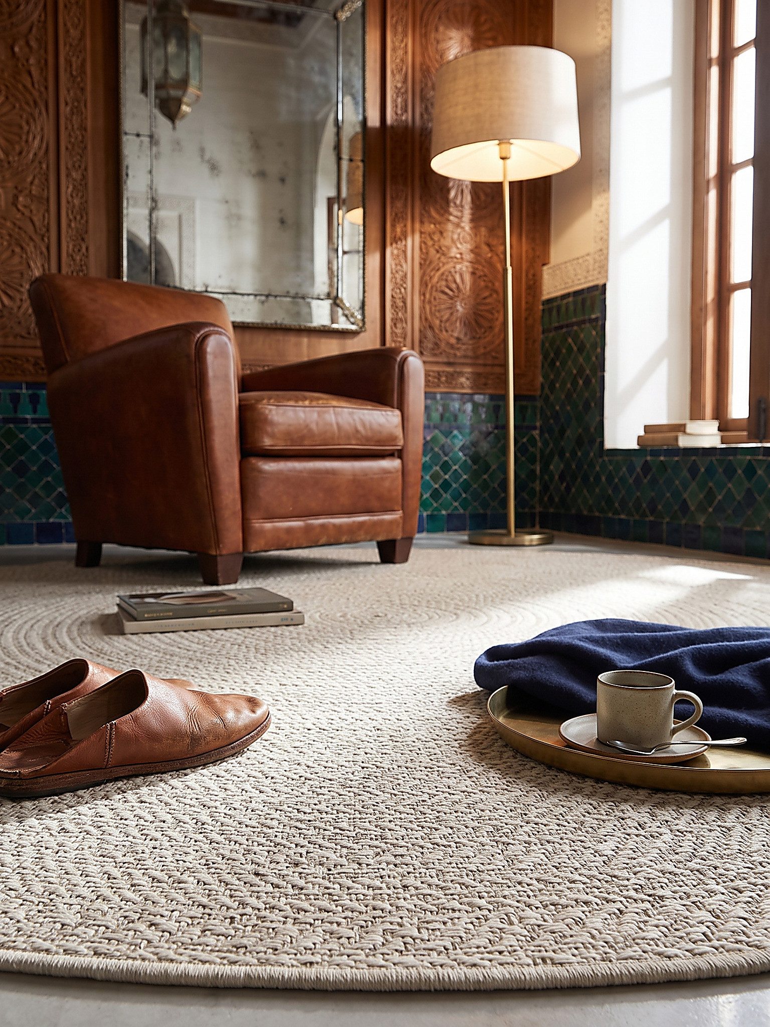 KADIMA DESIGN Teppich CORDEV Rundteppich Creme 80x80 Berber Polypropylen Wohnzimmer, Rund, Höhe: 4 mm, Saugroboter-geeignet, Strapazierfähig, Pflegeleicht, Farbecht