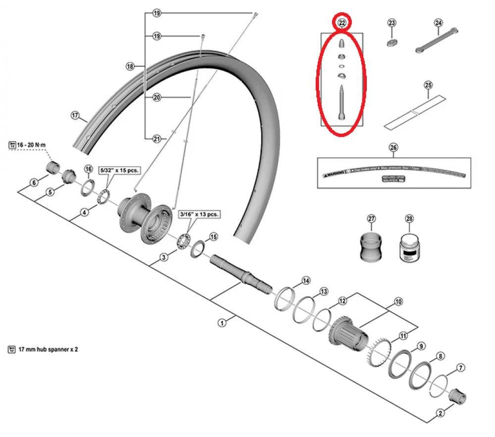 Shimano Laufrad SHIMANO Ventil WH-RX870 Tubeless - Tubeless-Ventil für WH-RX870 Laufrä