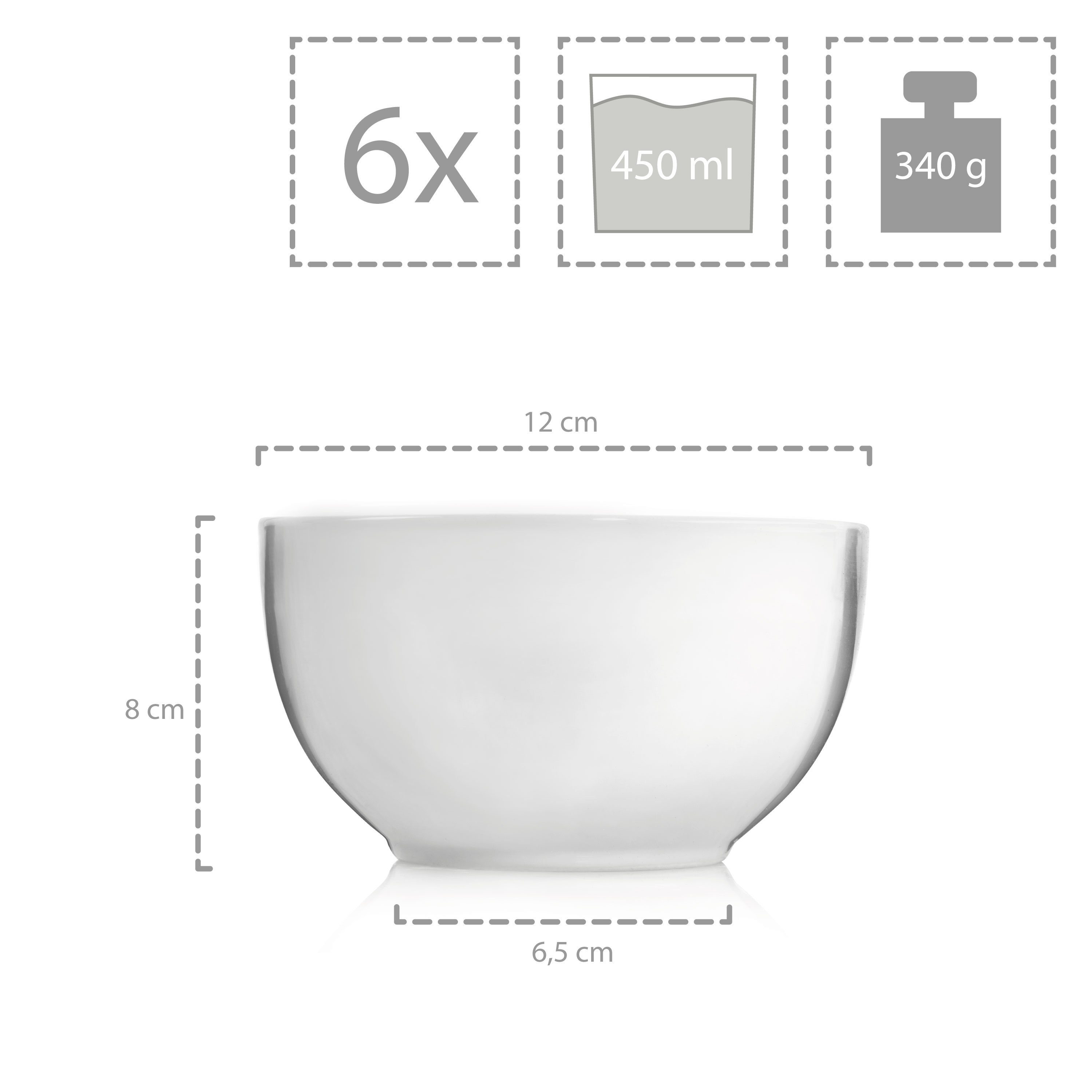 SÄNGER Dessertschale Weiß, Design Set, 6-tlg), Dessertschalen (Set, rundes Sunfort Porzellan
