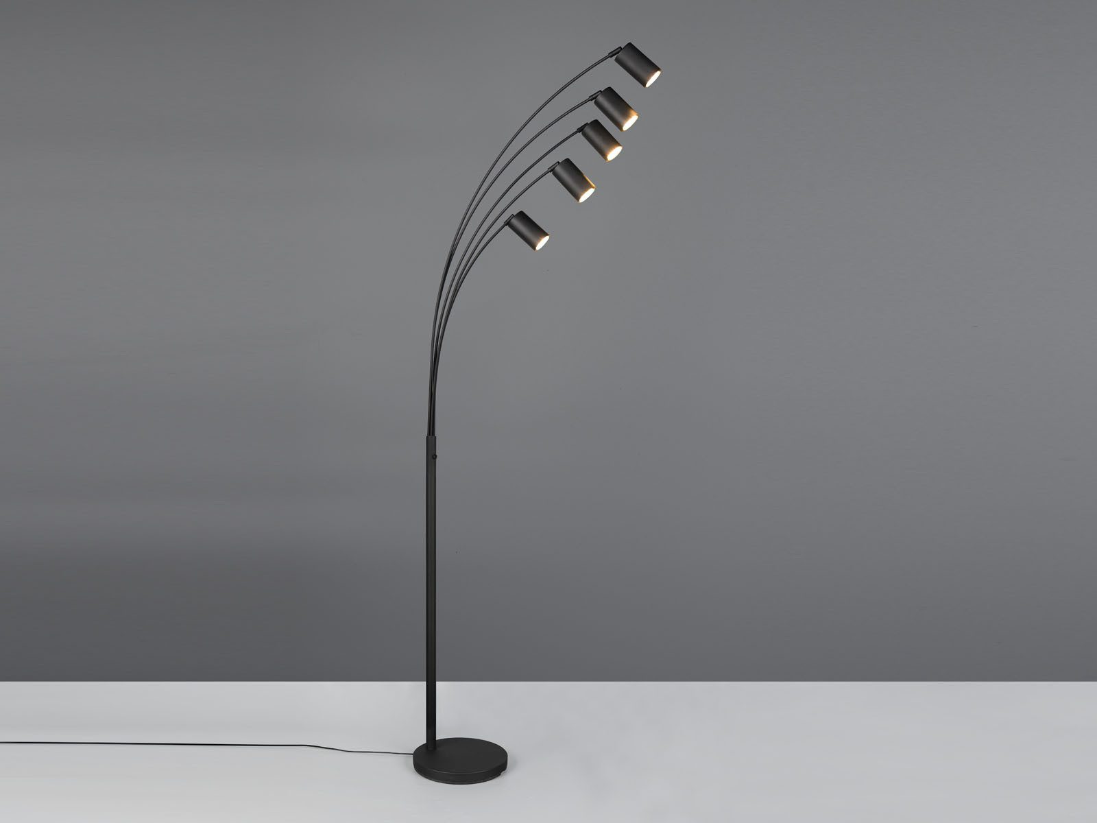 TRIO Leuchten LED Stehlampe, Dimmfunktion, LED wechselbar, Warmweiß, 5flammig Schwarz gebogen, dimmbar & schwenkbar, Bogen-Lampe 200cm groß