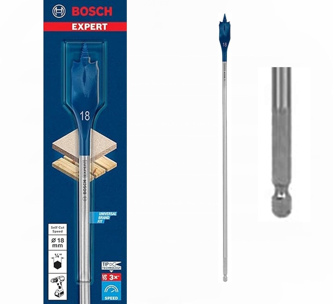 BOSCH Fräsbohrer Bosch EXPERT Ø 18 x 400 mm) Flachfräsbohrer 1/4 Zoll-Sechskantschaft
