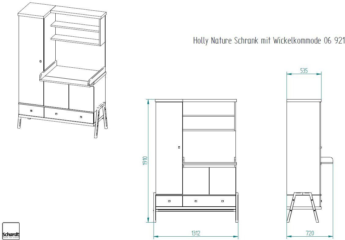 Schardt Kinderkleiderschrank Holly Umbaukit Germany mit Wickelkommode in zur Made Sitzbank; Nature inkl