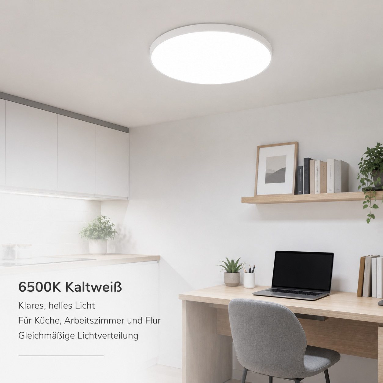 Fyrove Deckenleuchte LED Deckenleuchte 30W Ø28 cm rund, flache Deckenlampe 6500K kaltweiß, LED fest integriert Flur inkl Leuchtmittel 650OK, weiB, Wohnzimmer-Leuchte Lampe Flur inkl Leuchtmittel küchenlampe