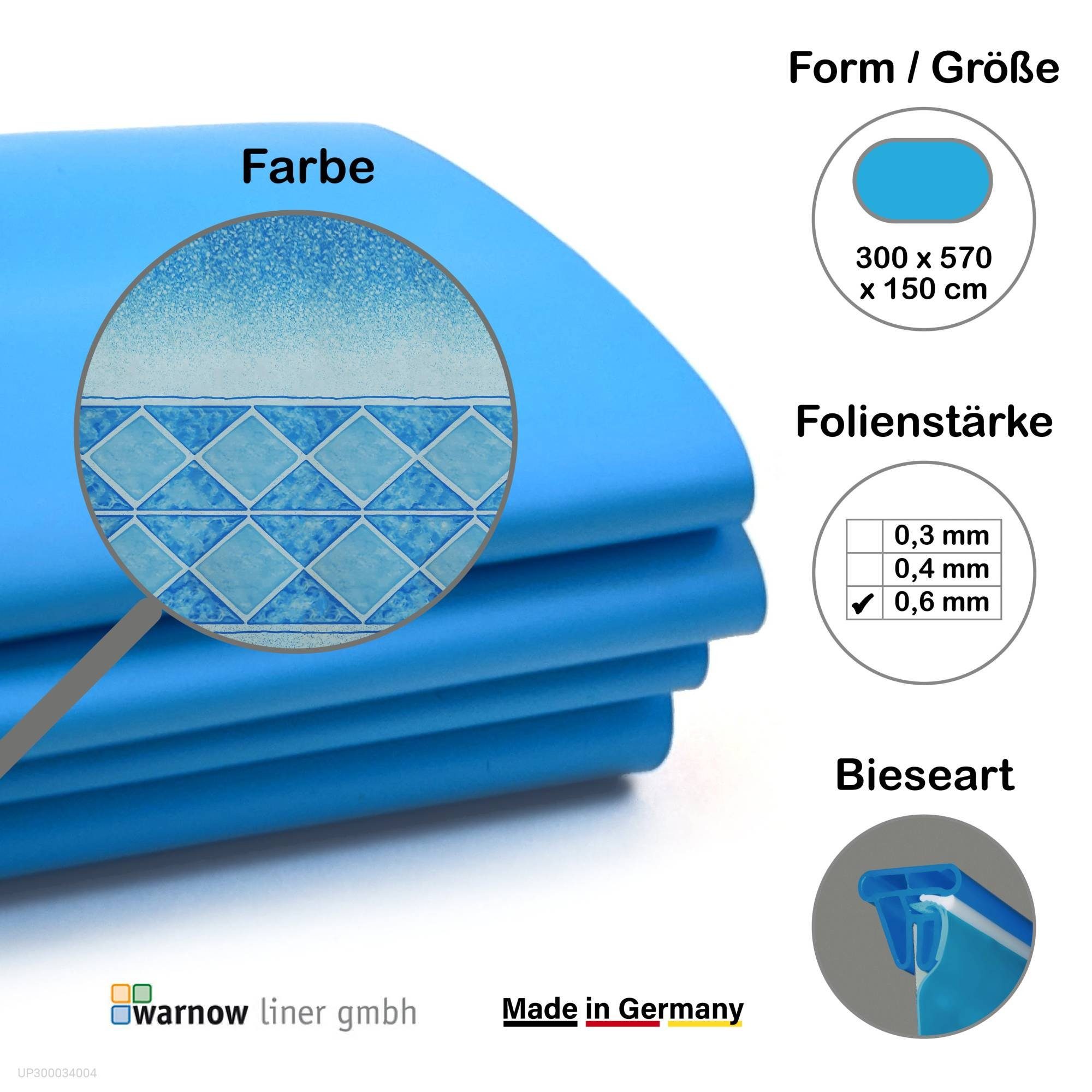 Poolinnenhülle Premium Poolfolie für Ovalpool, 570 cm x 300 cm x