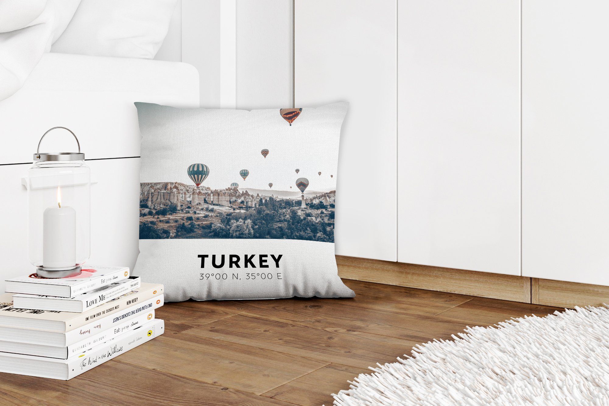 MuchoWow Dekokissen Türkei für Bäume, Füllung - Zierkissen mit Heißluftballon Wohzimmer, Sofakissen Deko, Schlafzimmer, 