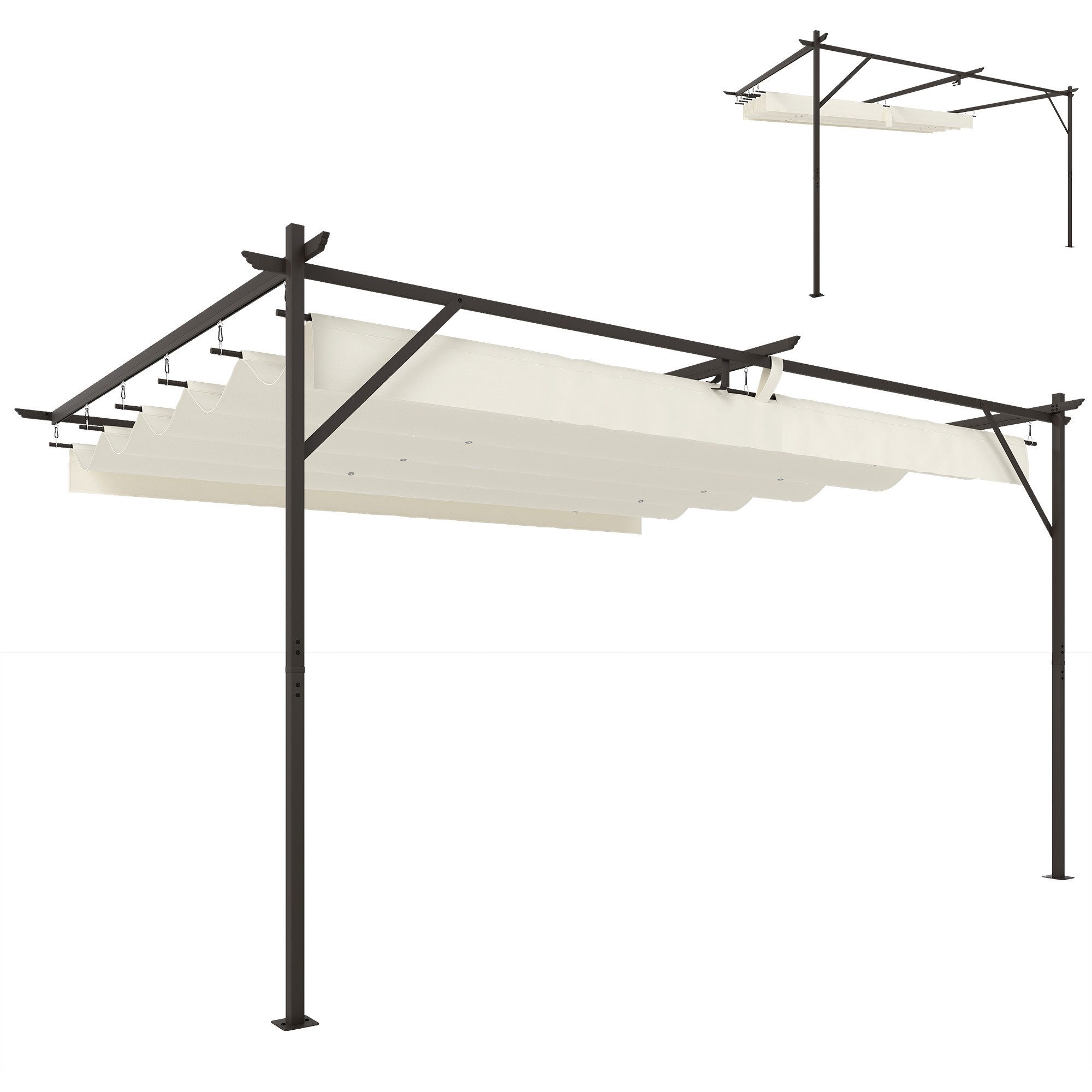 Outsunny Pergola mit Verstellbares Dach, Wandmontage, UV 30+, BxTxH: 297x297x225 cm, (Set, 4-tlg., Pergola inkl. Zubehör), Wandmontage, verstellbares Dach, UV30+ Schutz