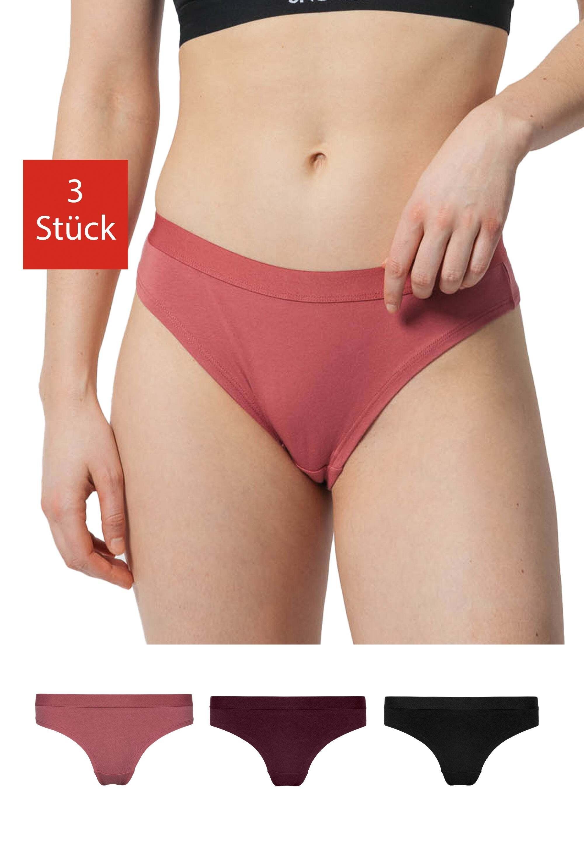 SNOCKS Brasilslip Unterwäsche Damen Brazilian Slip Unterhosen (3-St) aus Bio-Baumwolle mit Gummibund Mix (Mauve/Weinrot/Schwarz)