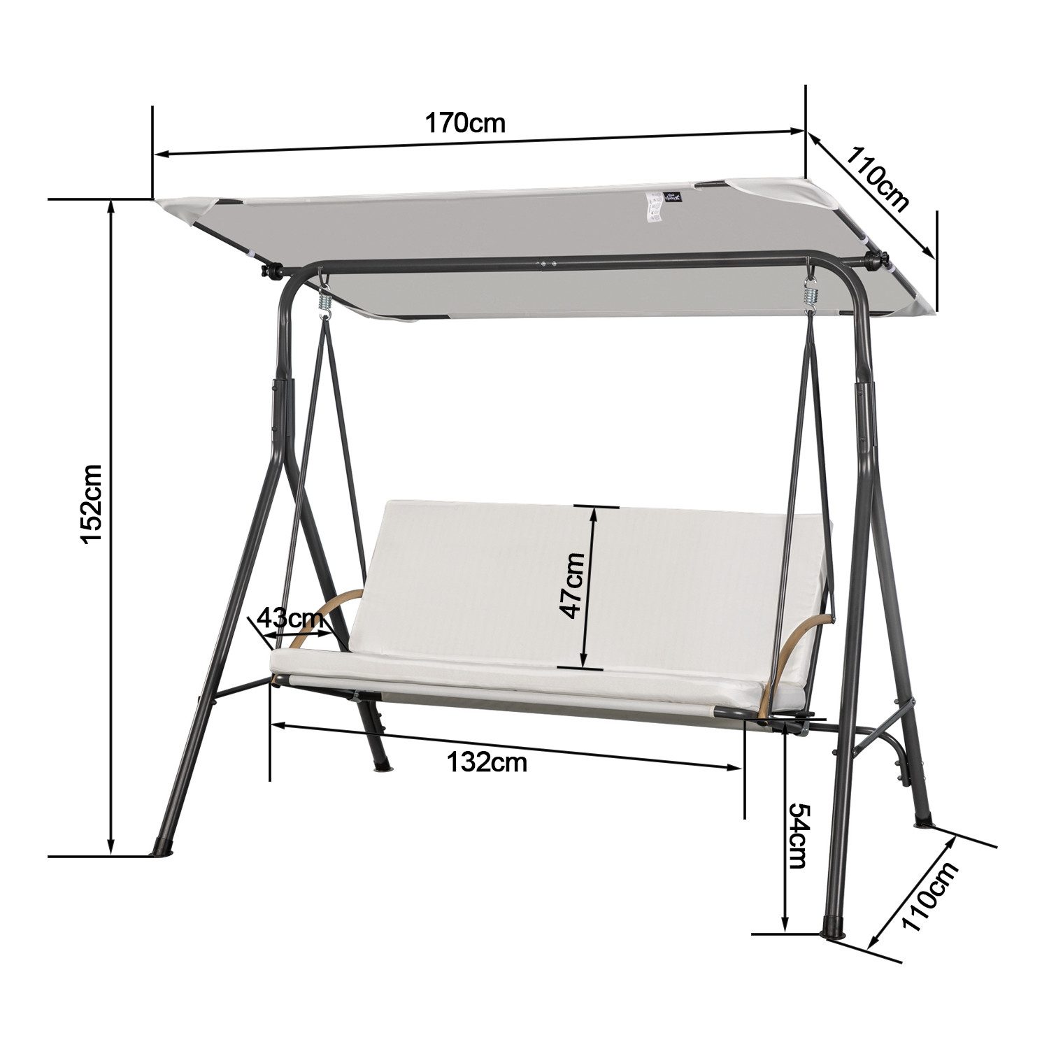 Angel Living Hollywoodschaukel 3-Sitzer Gartenschaukel mit neigbarem Sonnendach, 170x110x152cm, 3-Sitzer, 1 tlg., Aluminium Schaukelbank mit wetterfesten Polstern