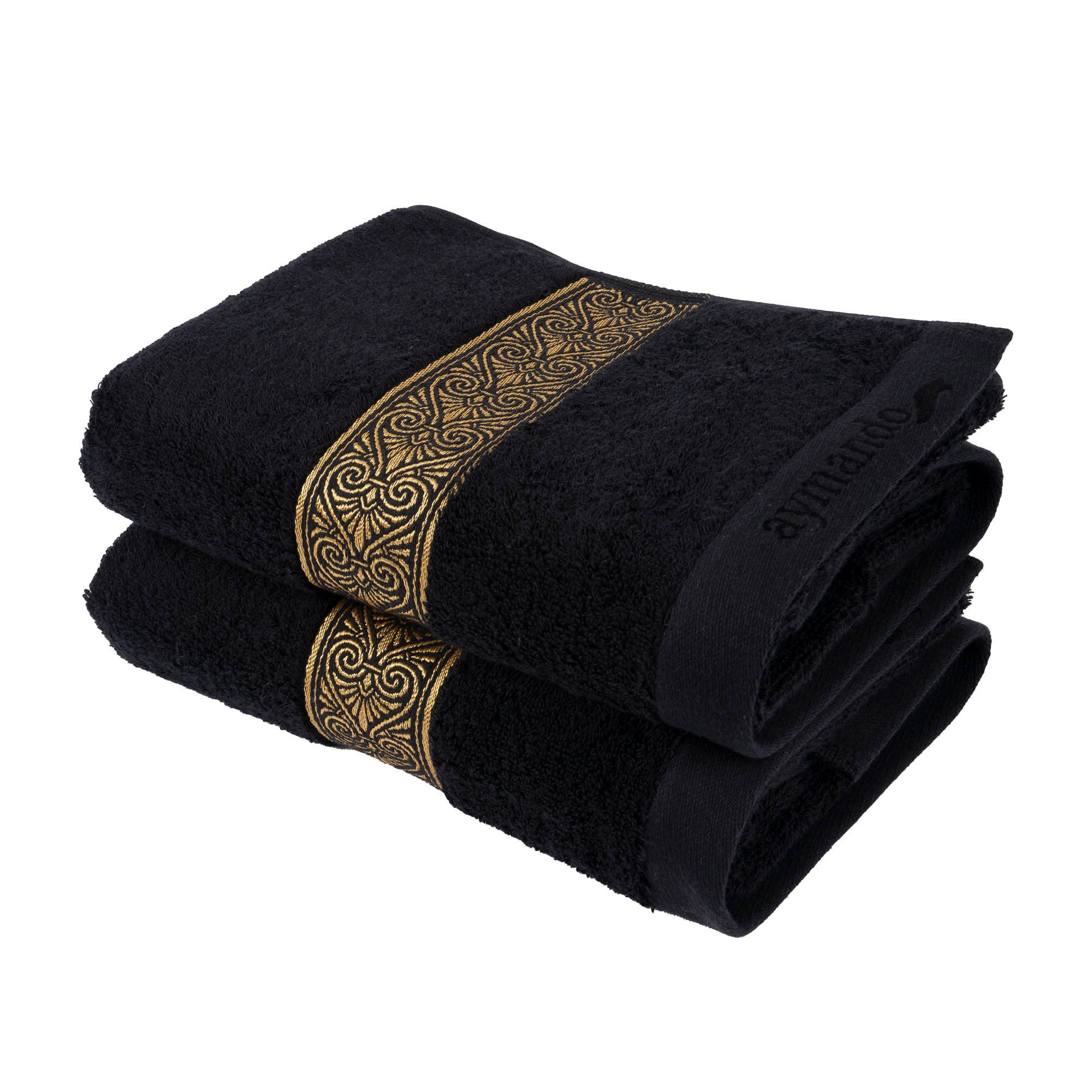 Aymando Handtücher Luxus, 100% ägyptische Baumwolle (2-St), edle Ornamentstickerei in Gold, Aufhängeschlaufe